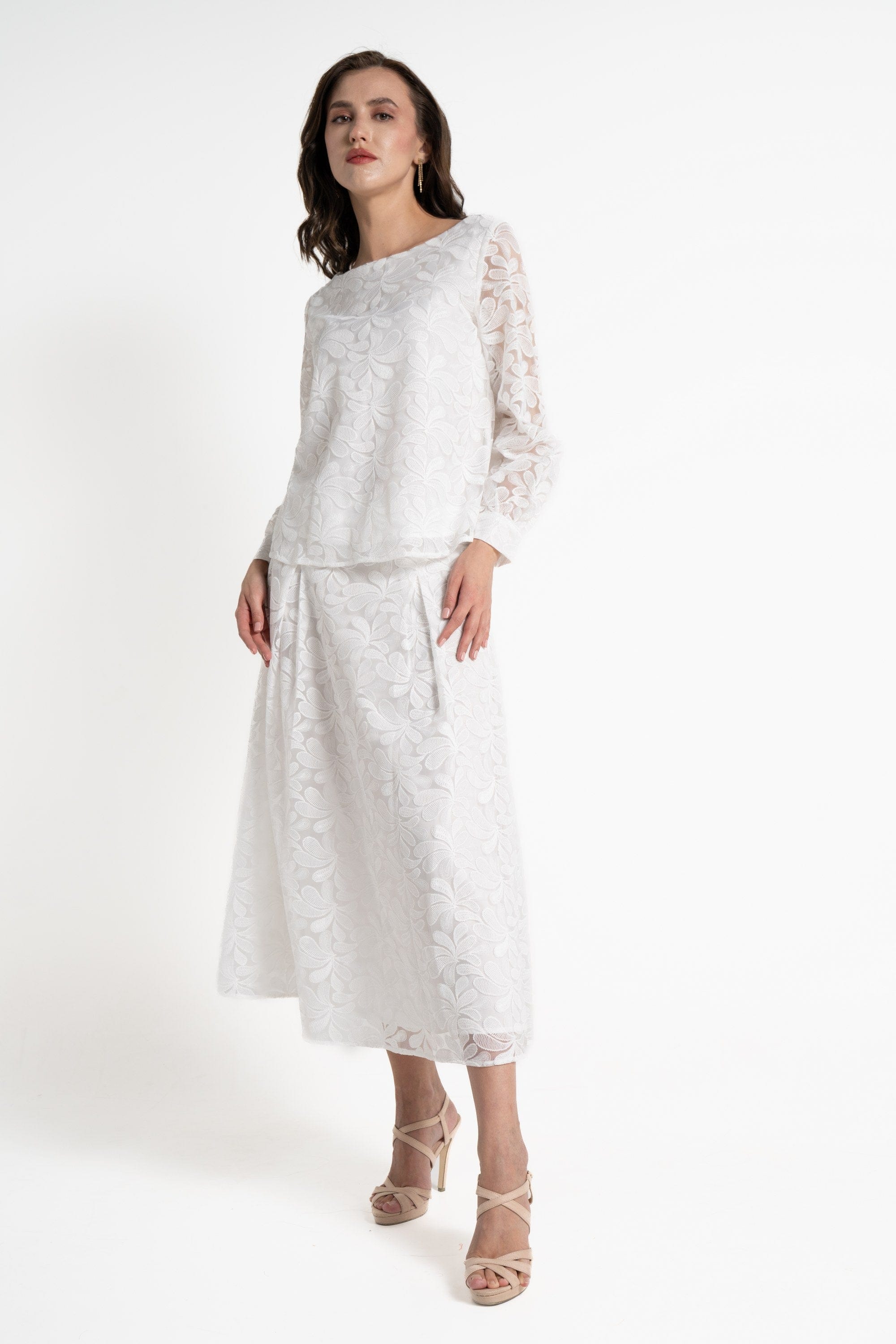 ميكا بلوزة بأكمام طويلة موردة نسائي أوف وايت