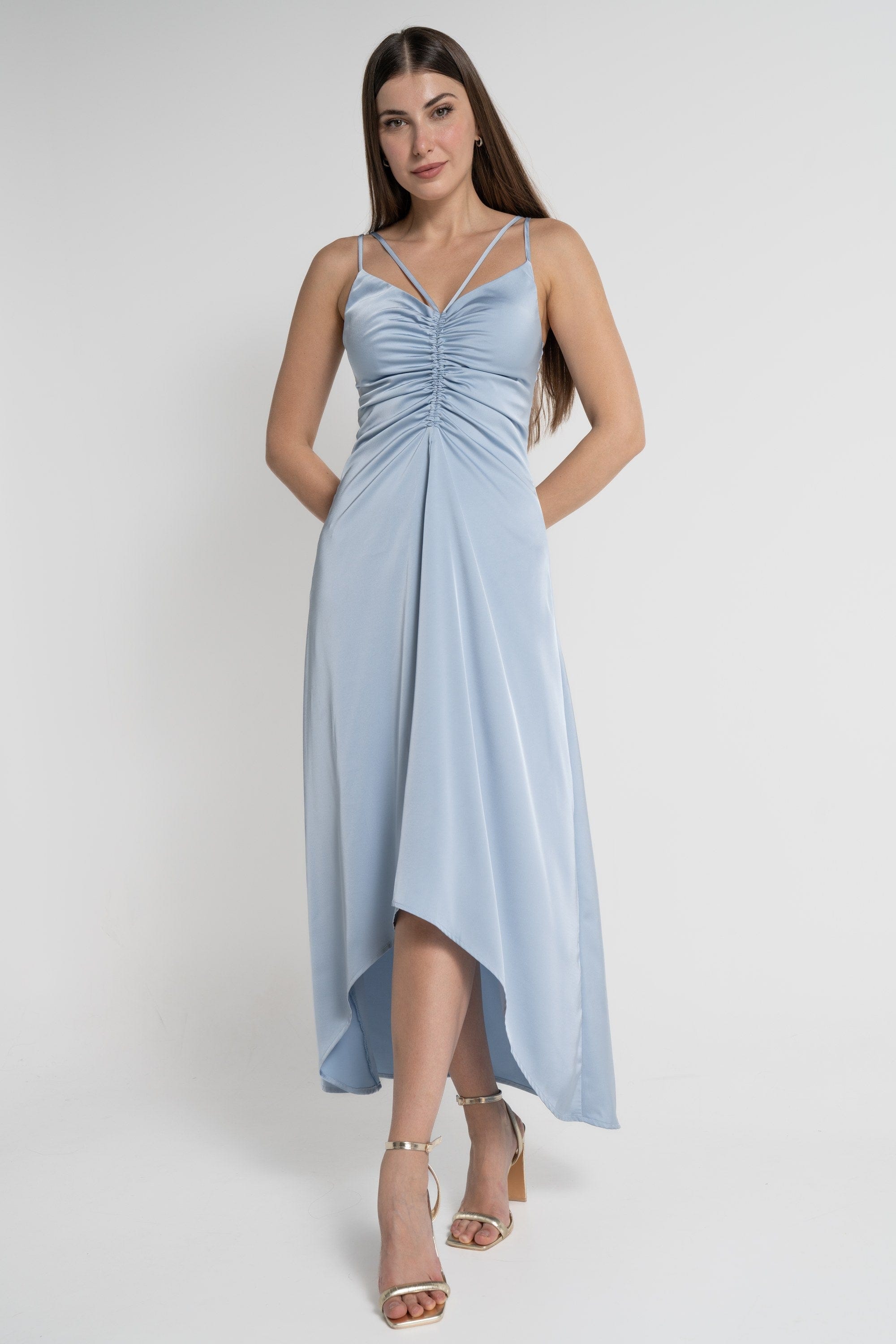 ميكا فستان ميدي بدون أكمام بكشكش قصير من الأمام