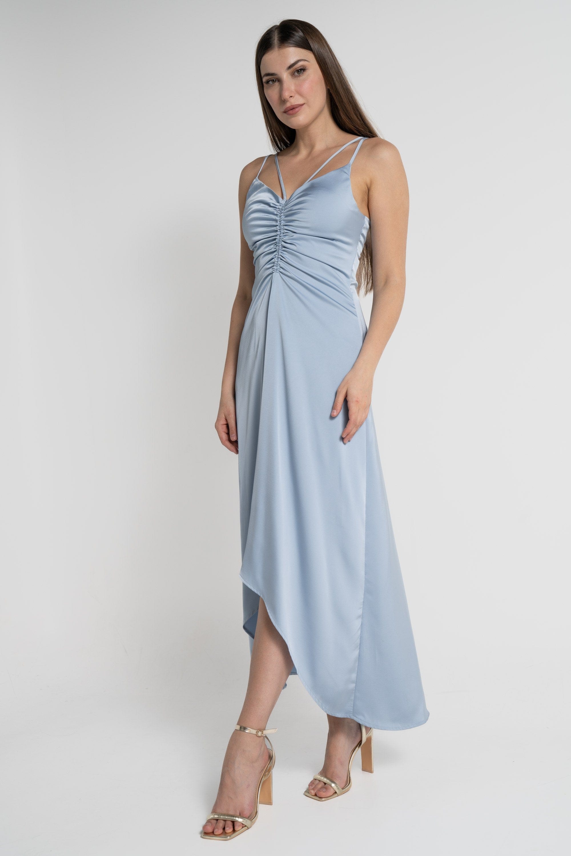 ميكا فستان ميدي بدون أكمام بكشكش قصير من الأمام