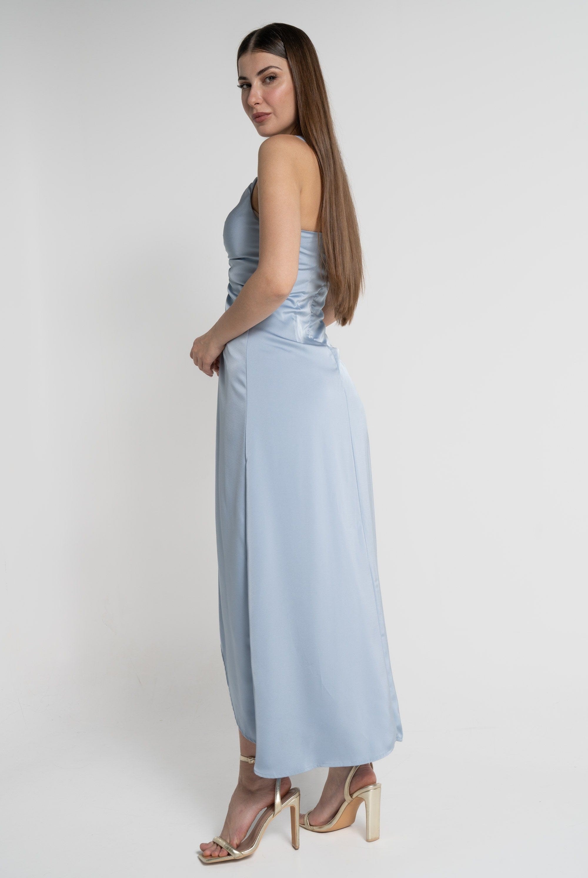 ميكا فستان ميدي بدون أكمام بكشكش قصير من الأمام