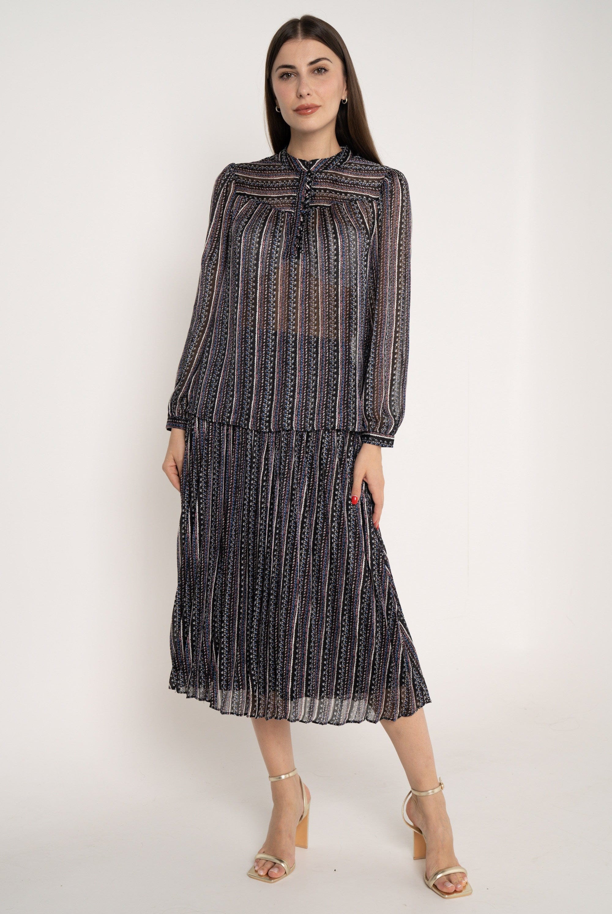 ميكا تنورة ميدي مقلمة بالنقش