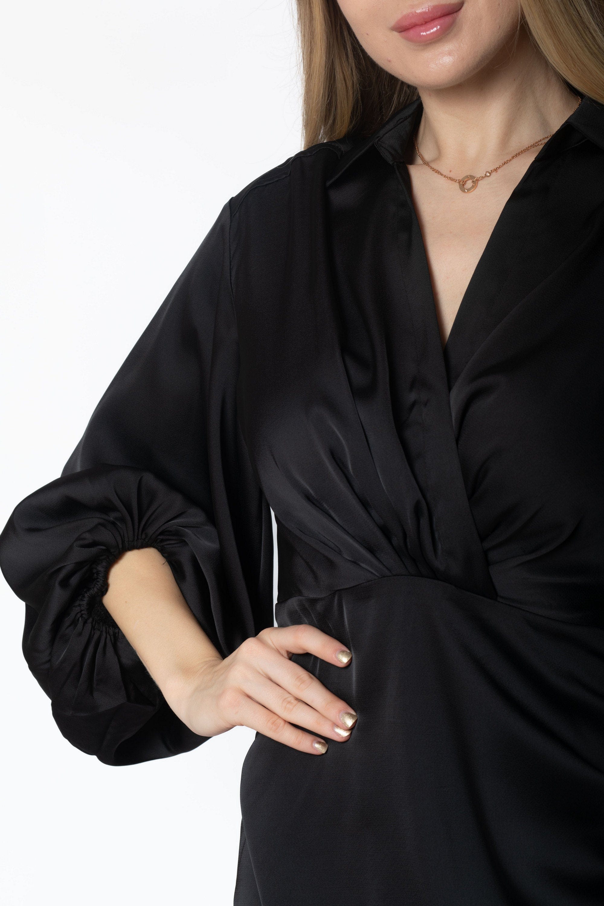 ميكا فستان ميدي سادة كم طويل واسع بف نسائي