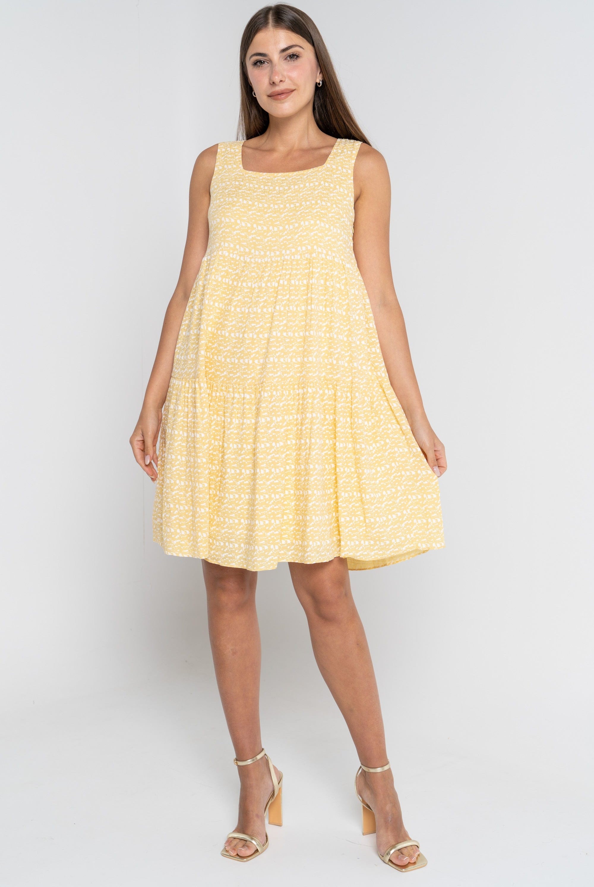 ميكا فستان بدون أكمام بطول الركبة بفتحة صدر مربعة