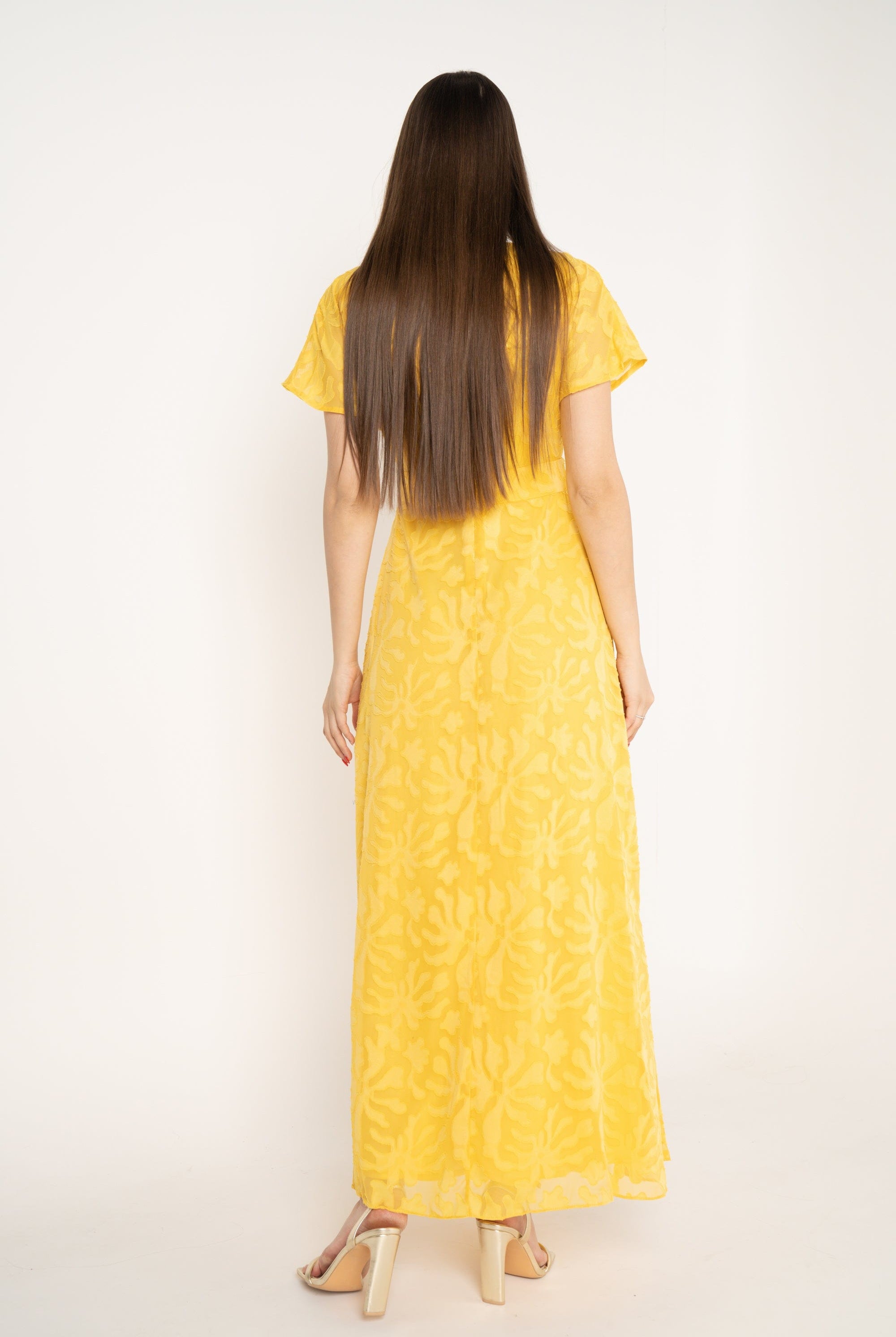 ميكا فستان ماكسي مخصر كم قصير فتحة V نسائي