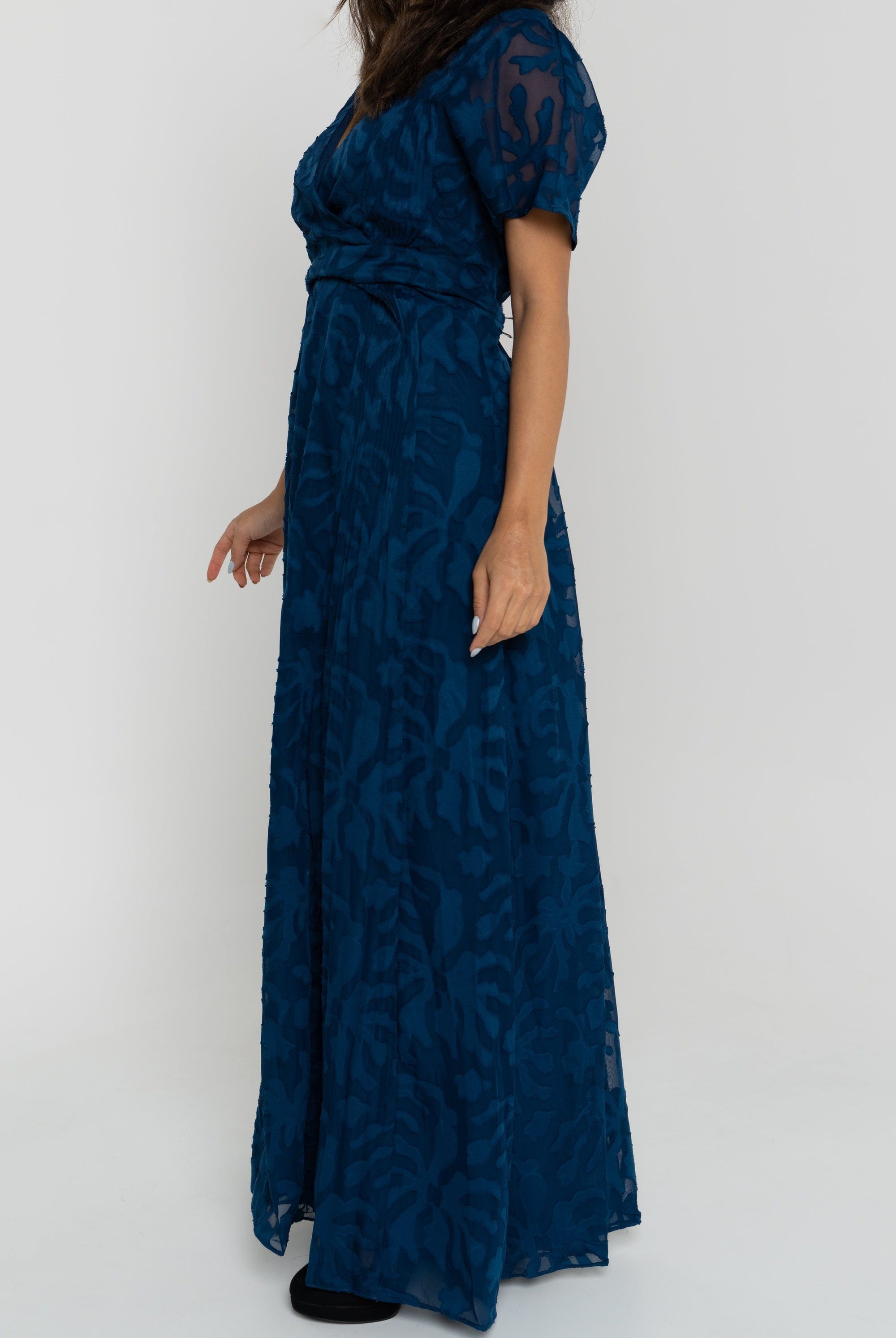 ميكا فستان ماكسي مخصر كم قصير فتحة V نسائي