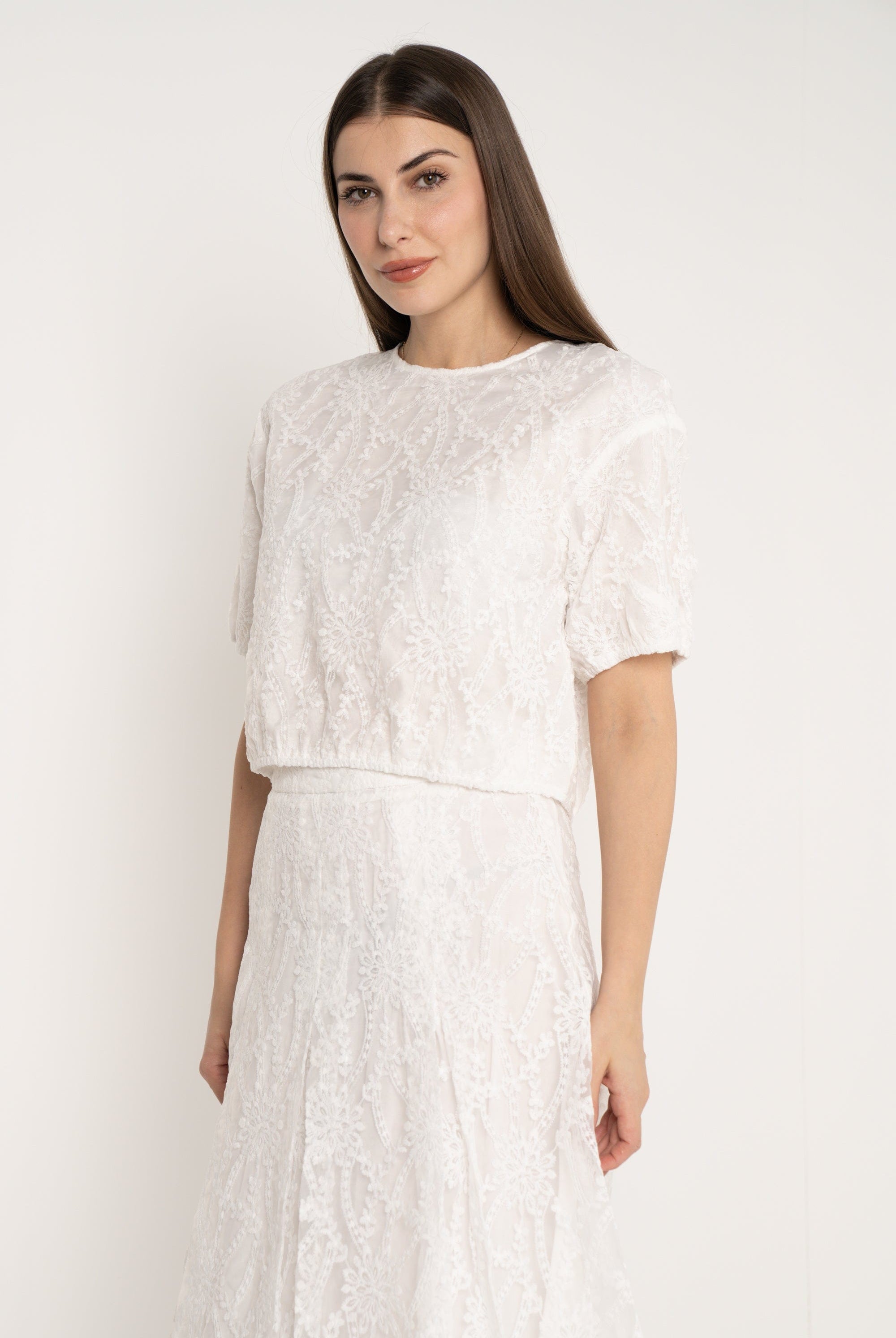 ميكا توب أكمام قصيرة منقوشة واسعة