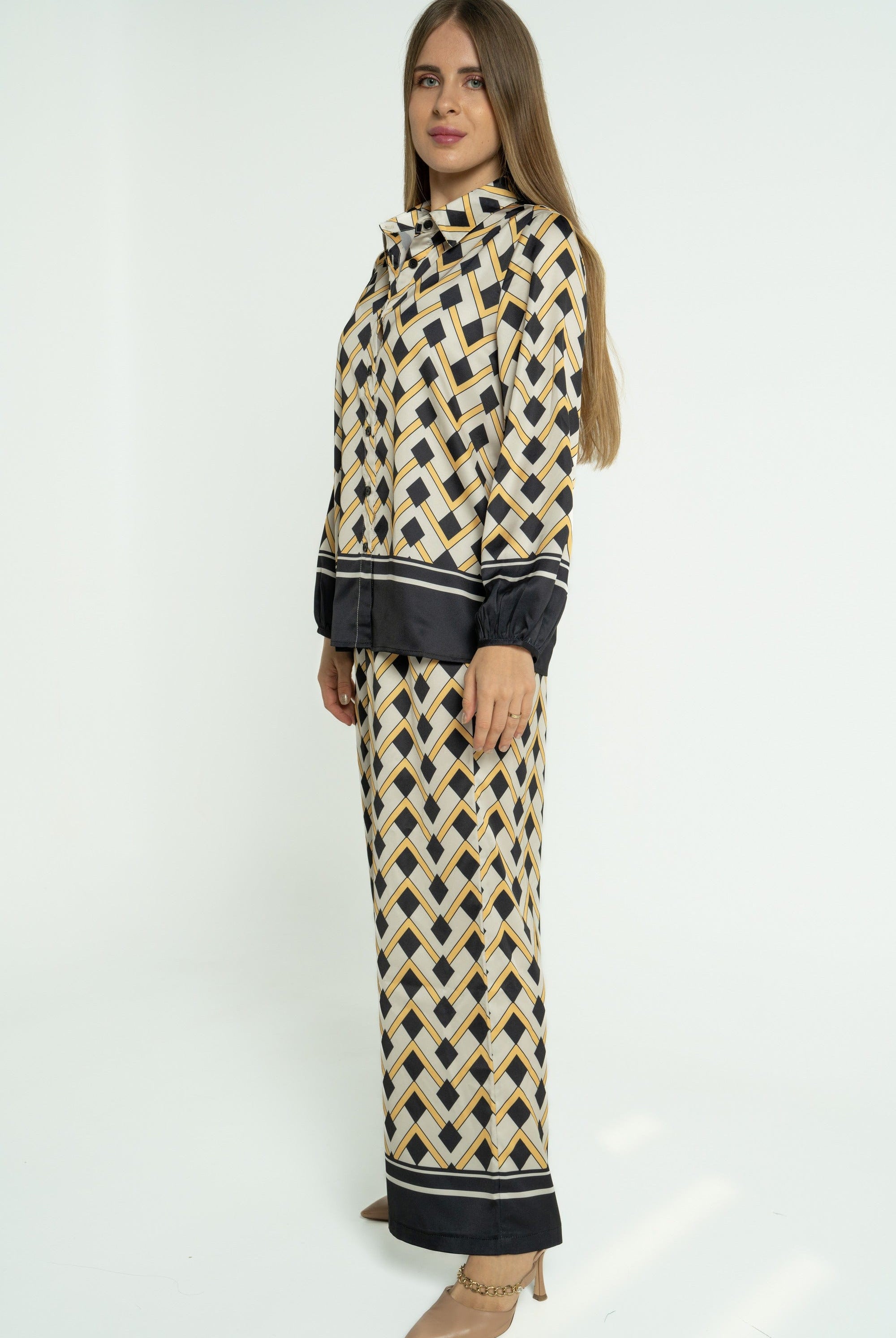 ميكا قميص أشكال هندسية بأكمام طويلة