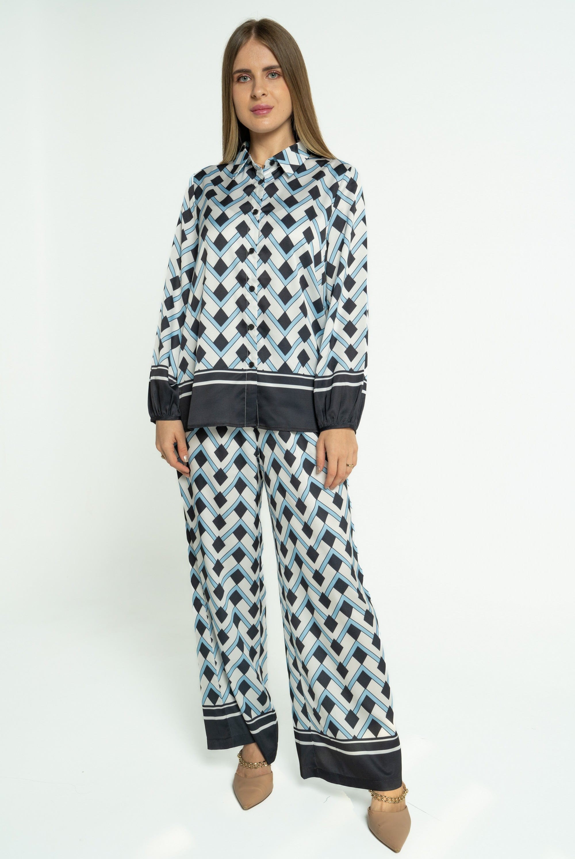 ميكا قميص أشكال هندسية بأكمام طويلة