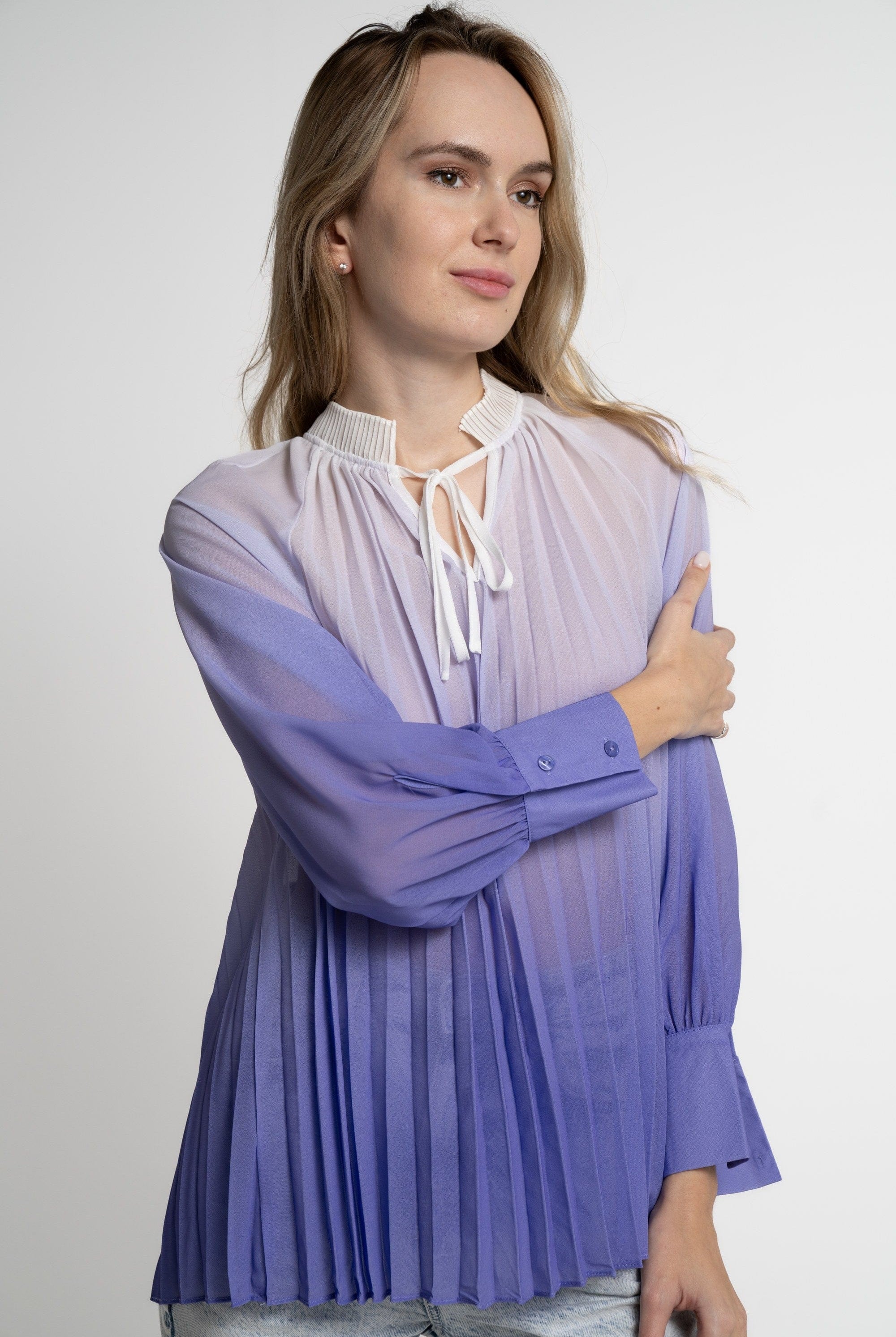 ميكا بلوزة بأكمام طويلة نسائية شفافة بليسية