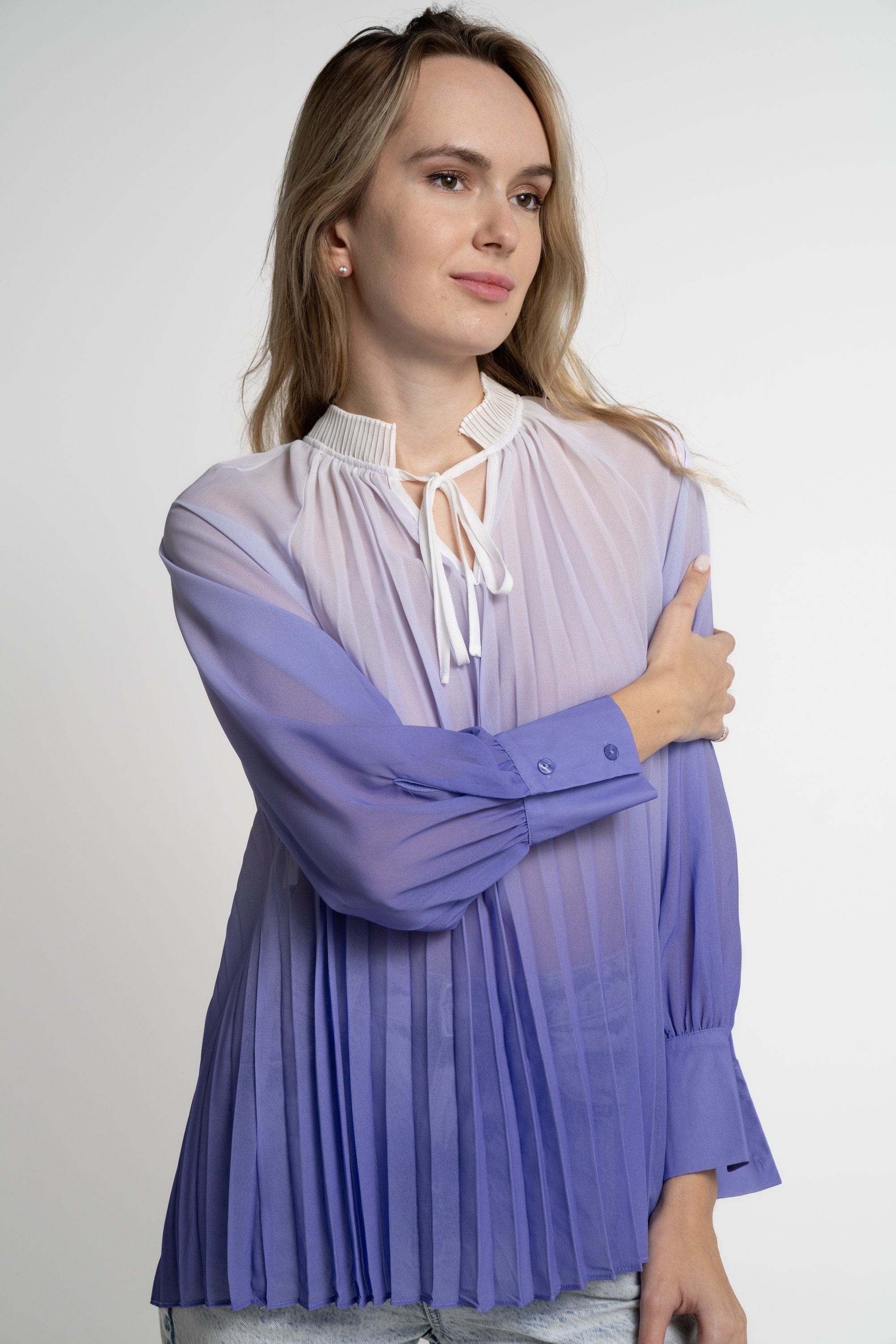 ميكا بلوزة بأكمام طويلة نسائية شفافة بليسية