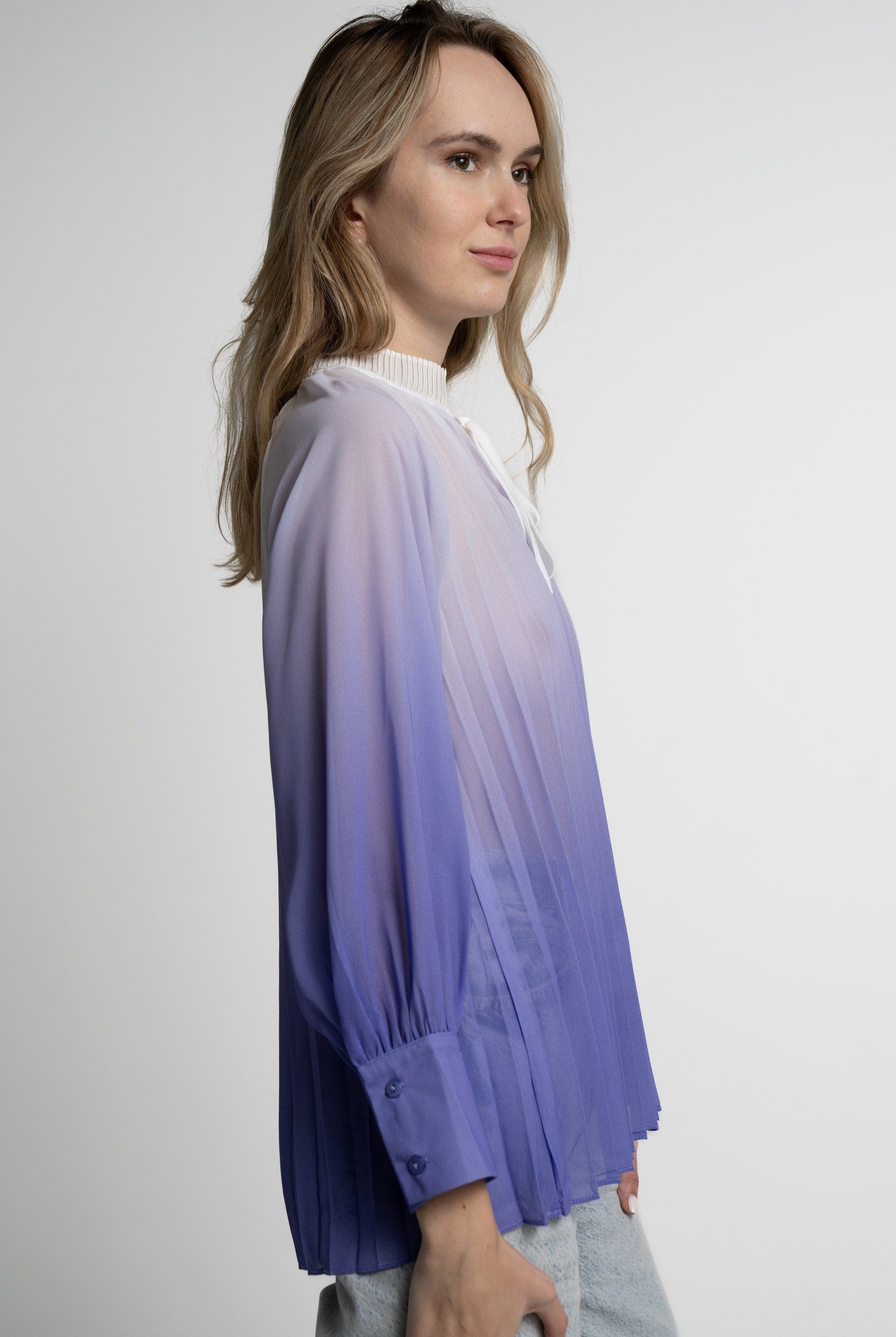 ميكا بلوزة بأكمام طويلة نسائية شفافة بليسية