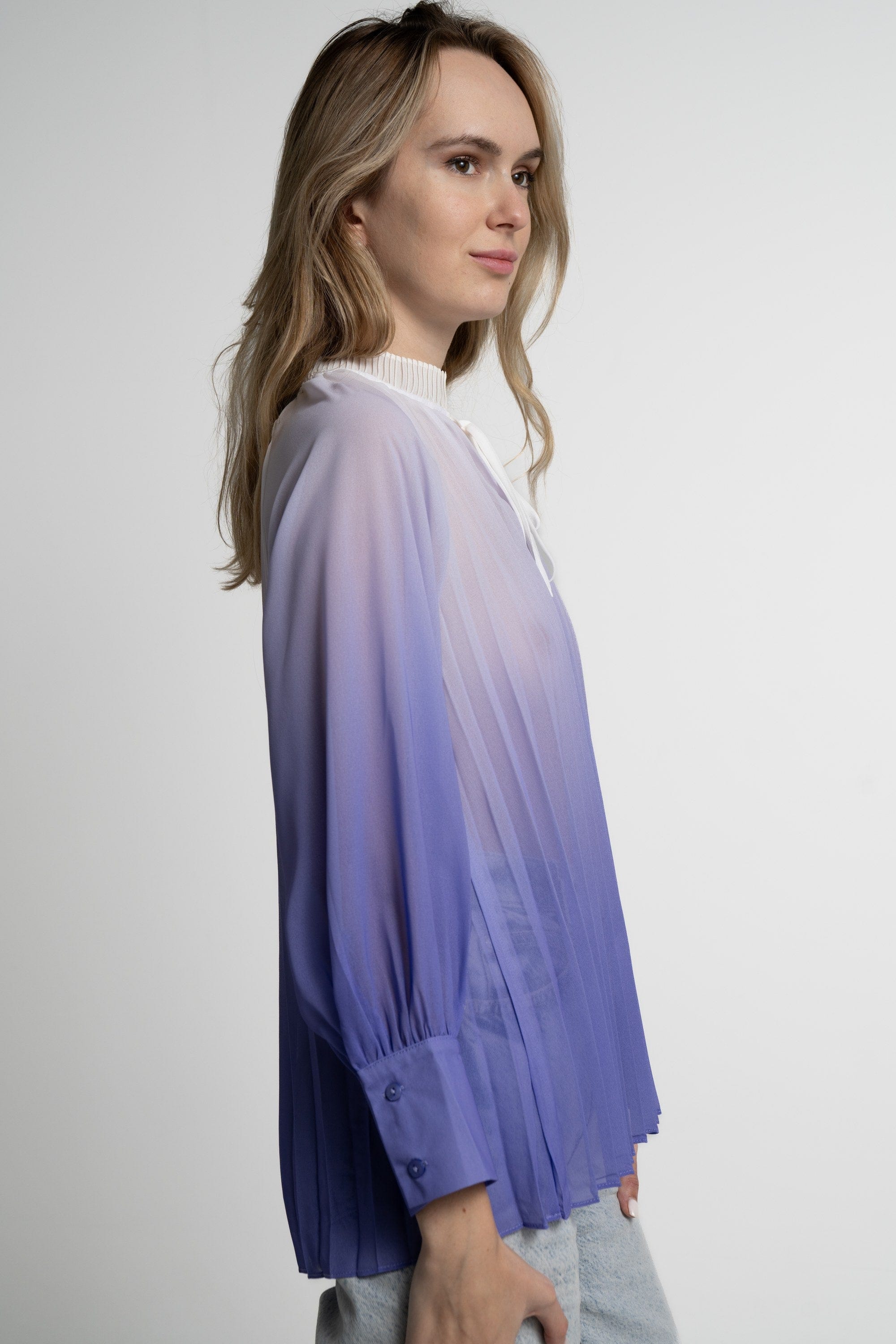 ميكا بلوزة بأكمام طويلة نسائية شفافة بليسية