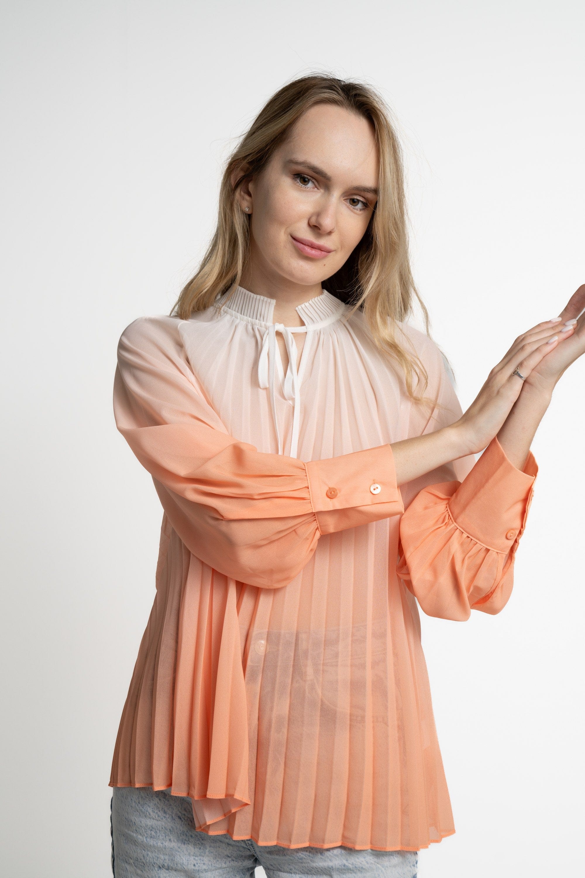 ميكا بلوزة بأكمام طويلة نسائية شفافة بليسية