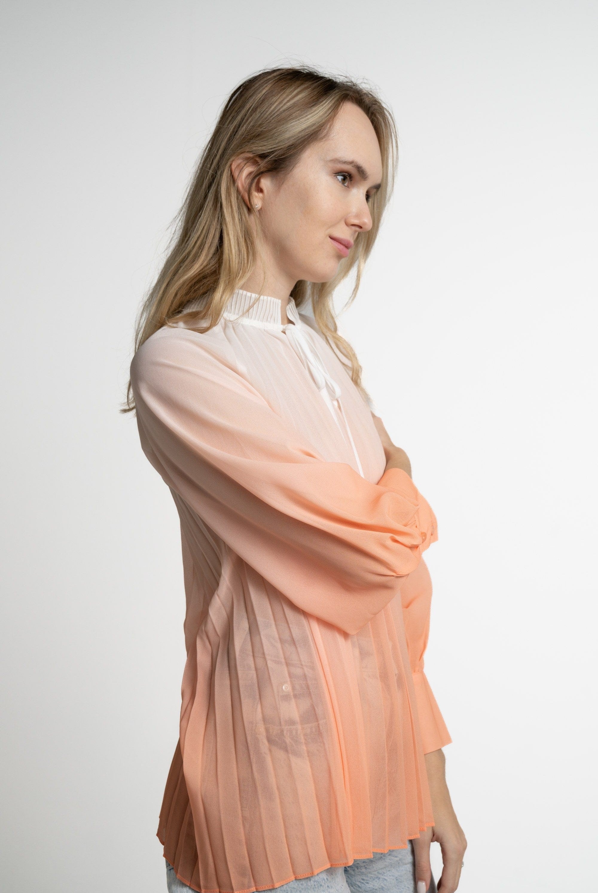 ميكا بلوزة بأكمام طويلة نسائية شفافة بليسية