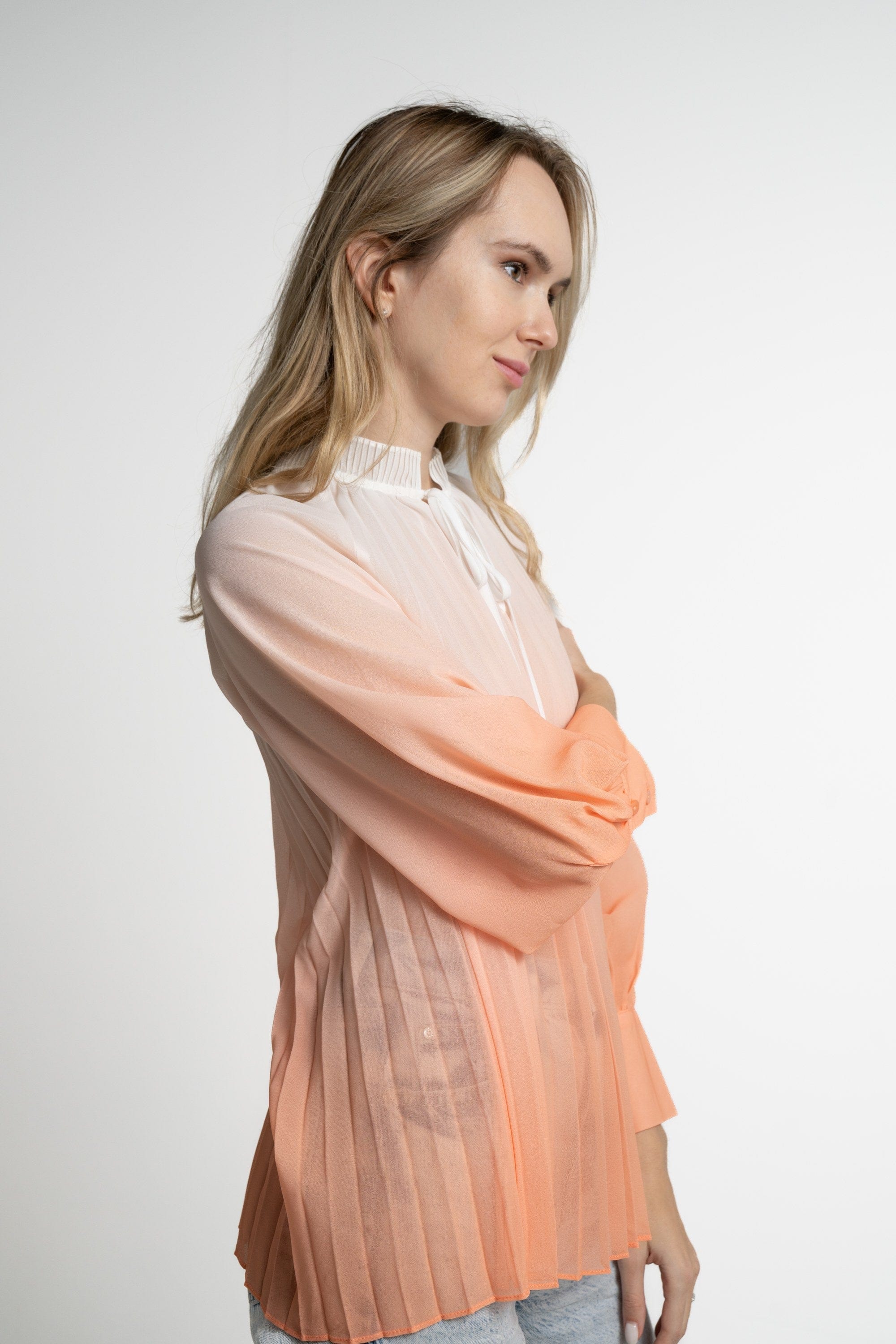 ميكا بلوزة بأكمام طويلة نسائية شفافة بليسية