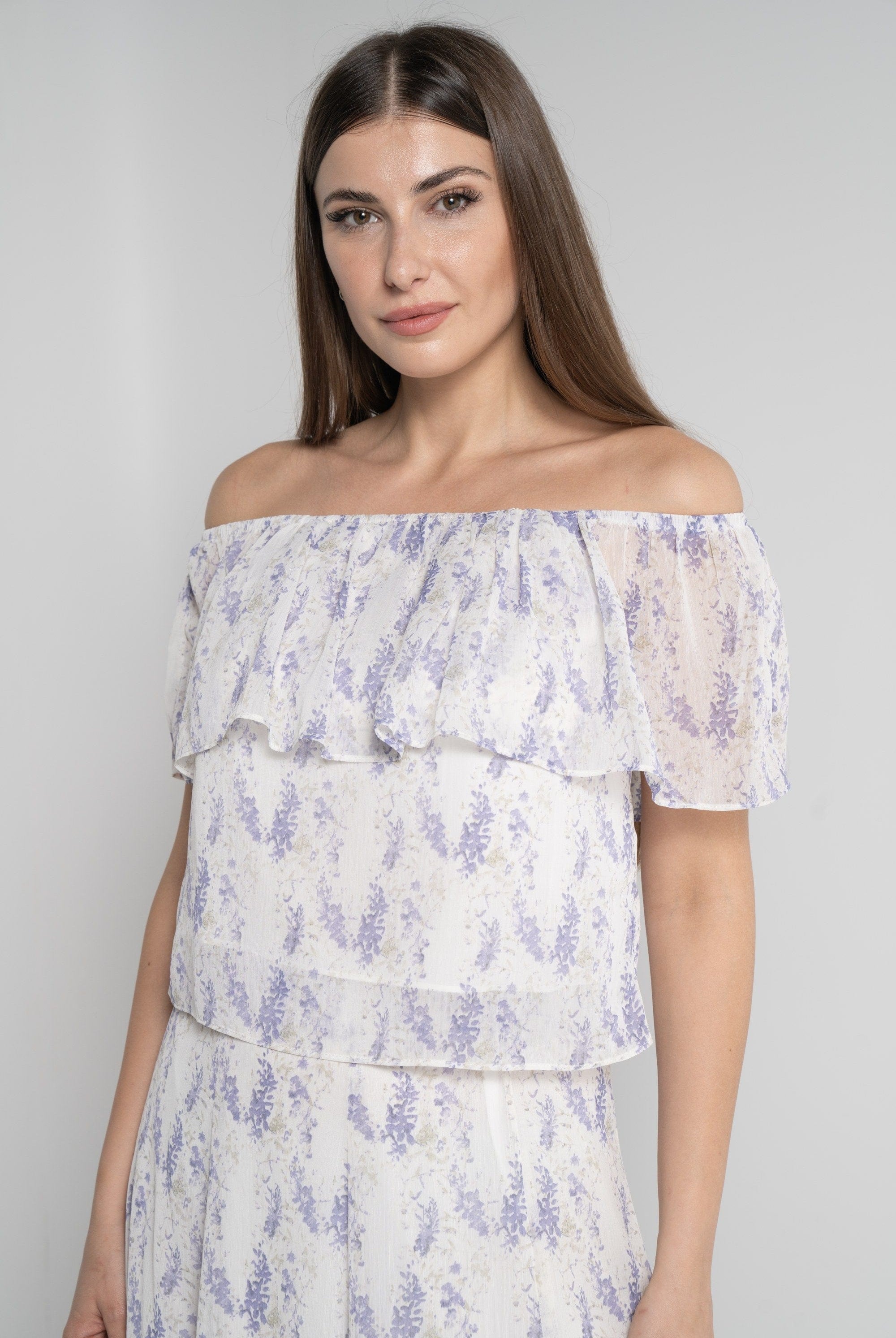 ميكا بلوزة بأكمام قصيرة أوف شولدر مشجرة أوف وايت