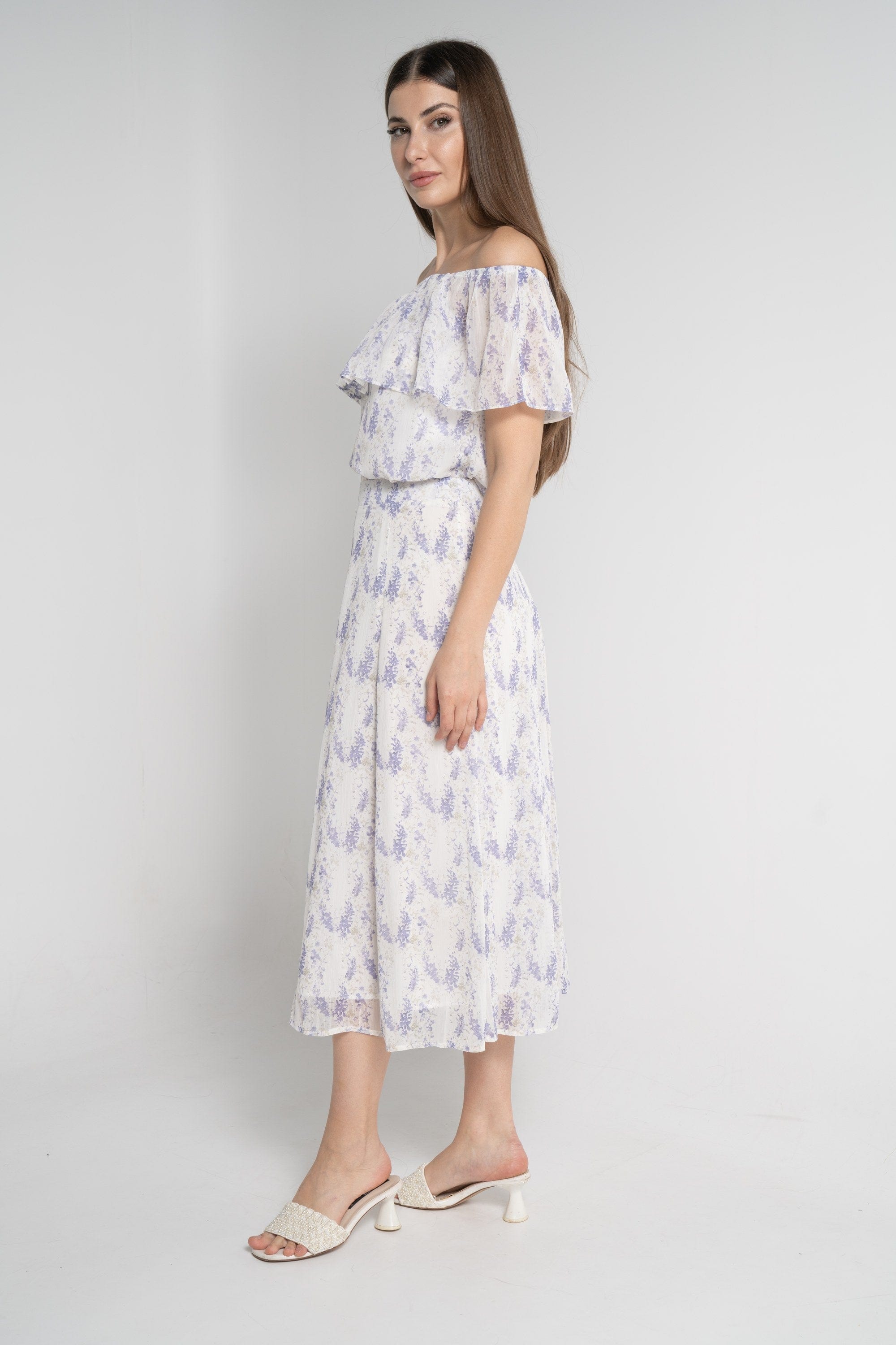 ميكا تنورة مشجرة ميدي نسائية أوف وايت