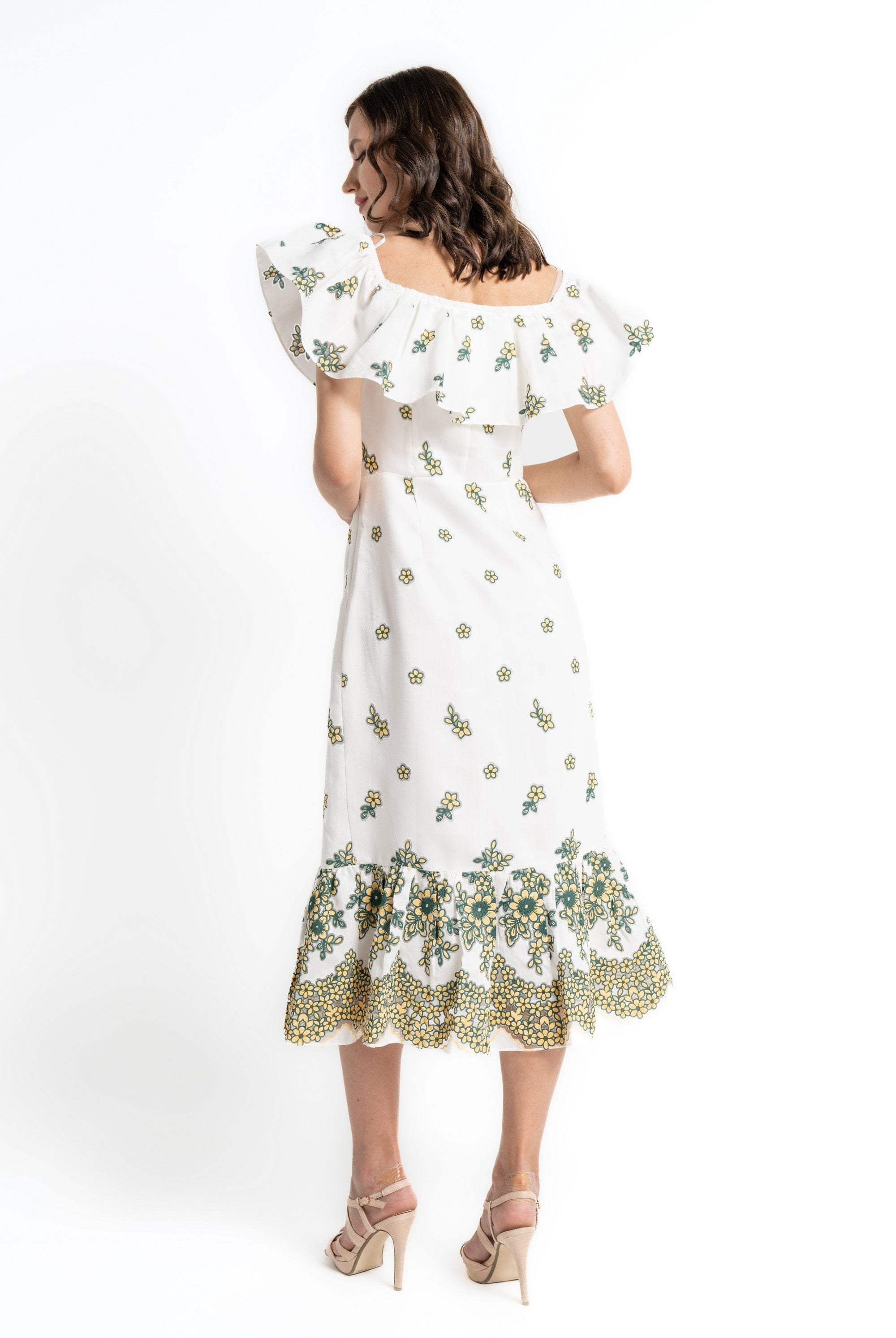 ميكا فستان ميدي بأكمام قصيرة بكرانيش أصفر