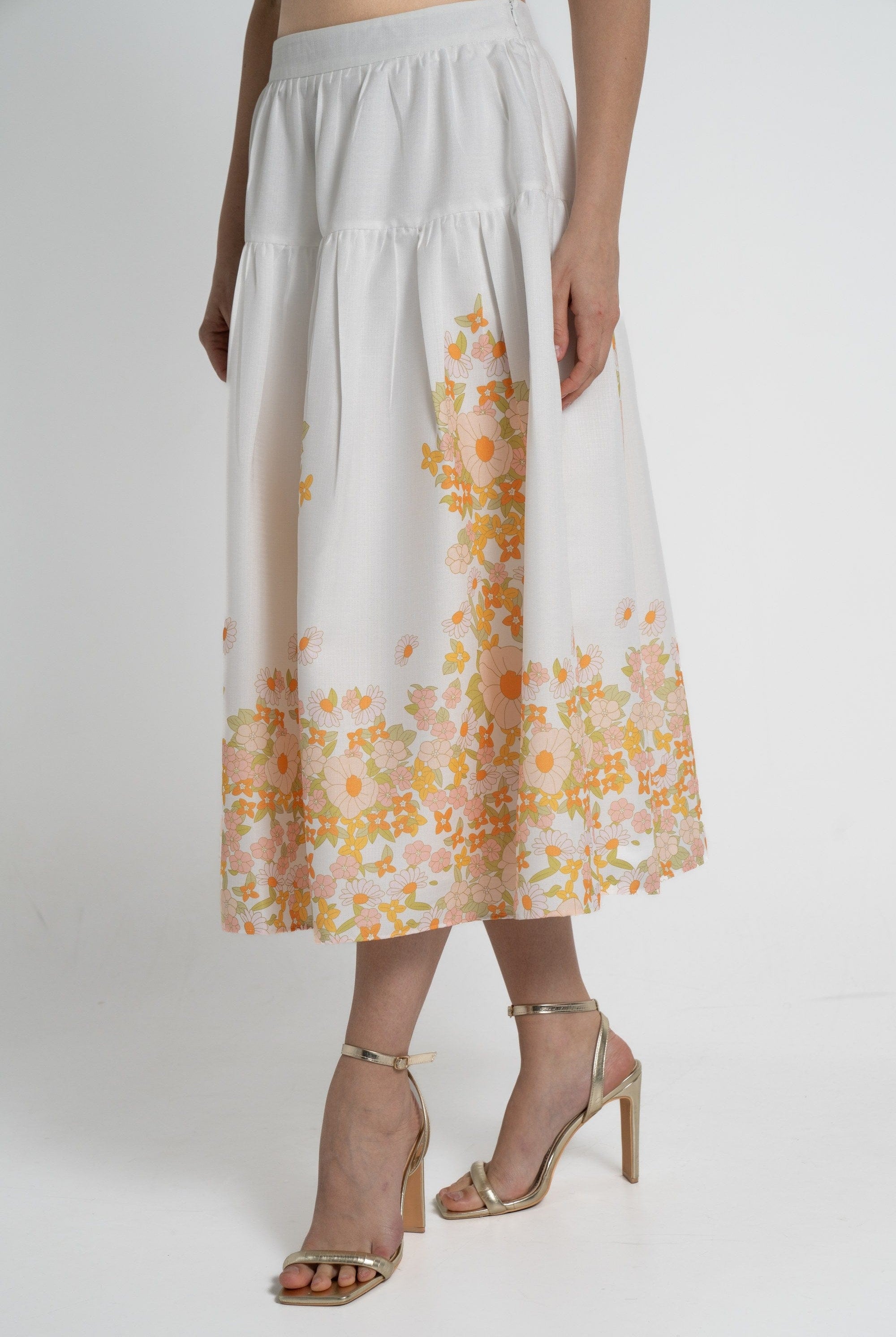 ميكا تنورة ميدي على شكل ورود نسائي برتقالي