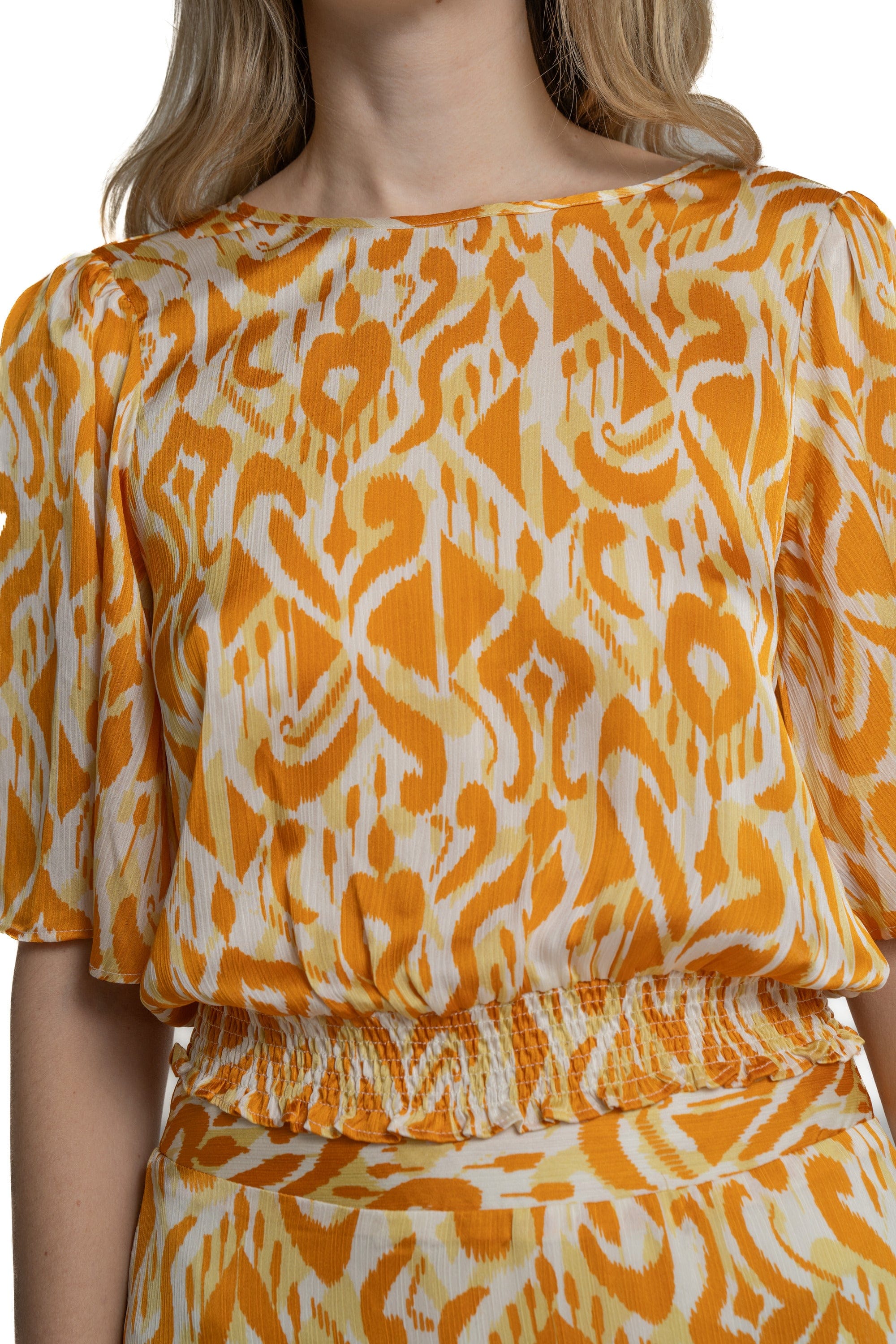 ميكا بلوزة بأكمام فراشة خصر مرتفع نسائي