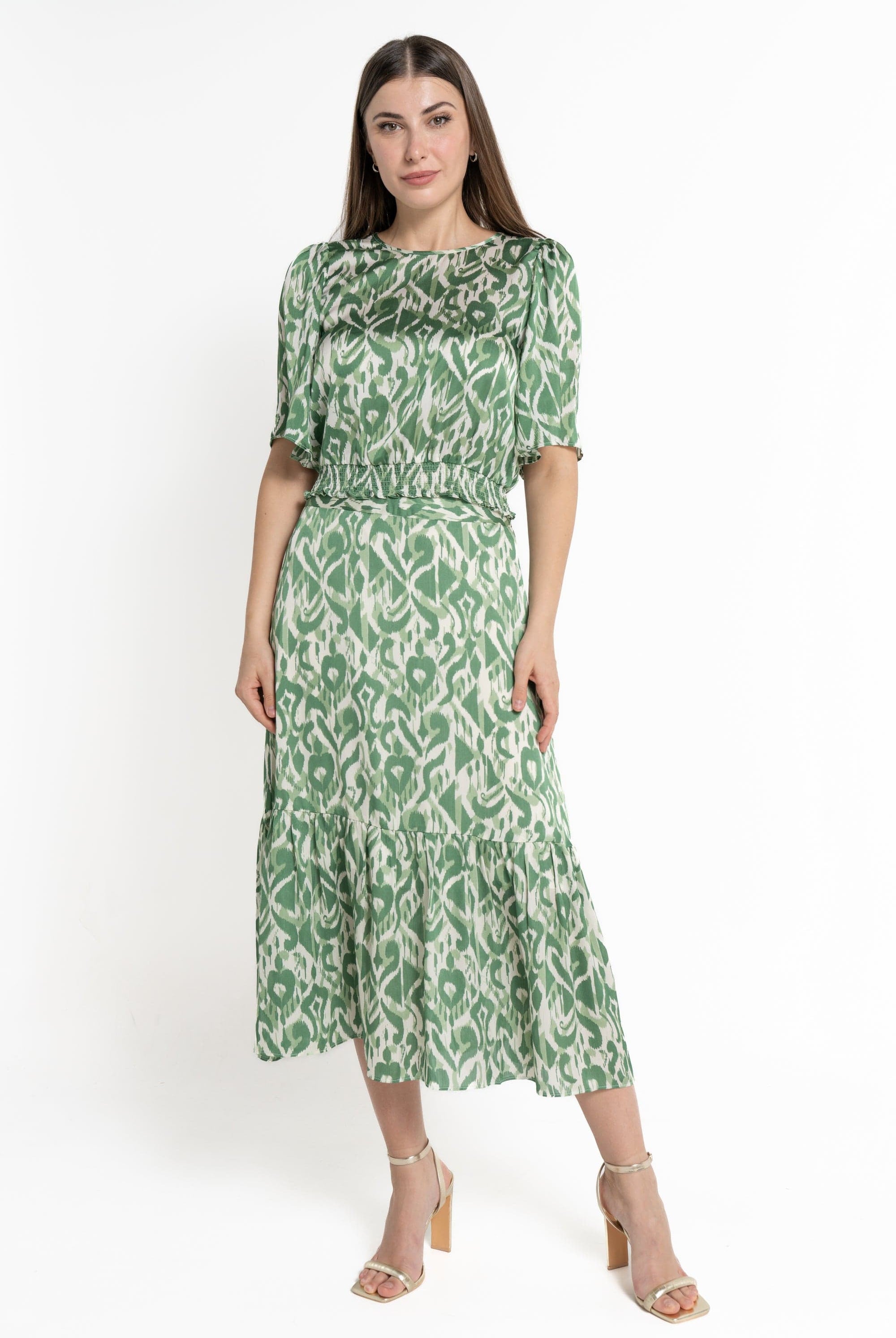 ميكا بلوزة بأكمام فراشة خصر مرتفع نسائي