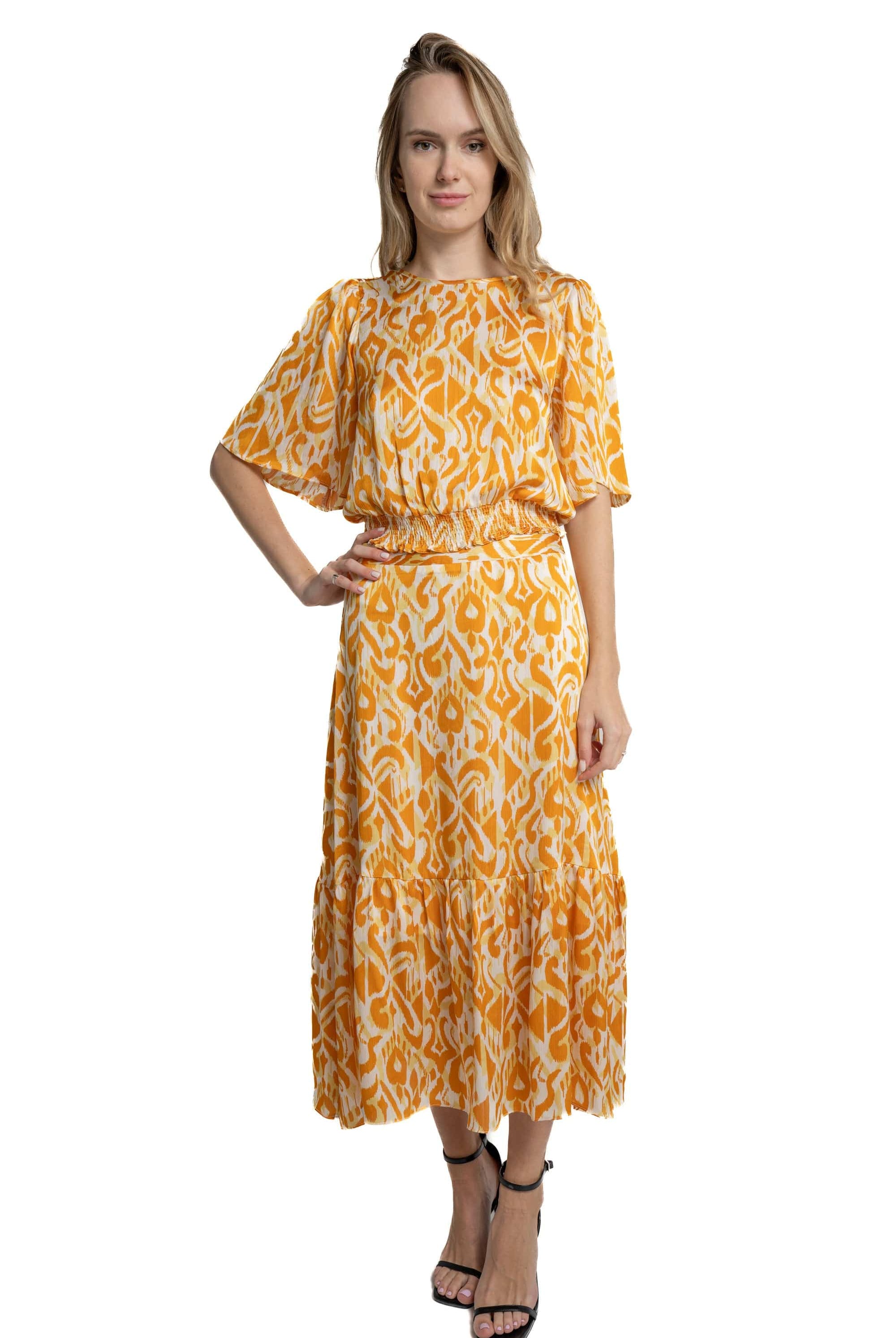 ميكا بلوزة بأكمام فراشة خصر مرتفع نسائي