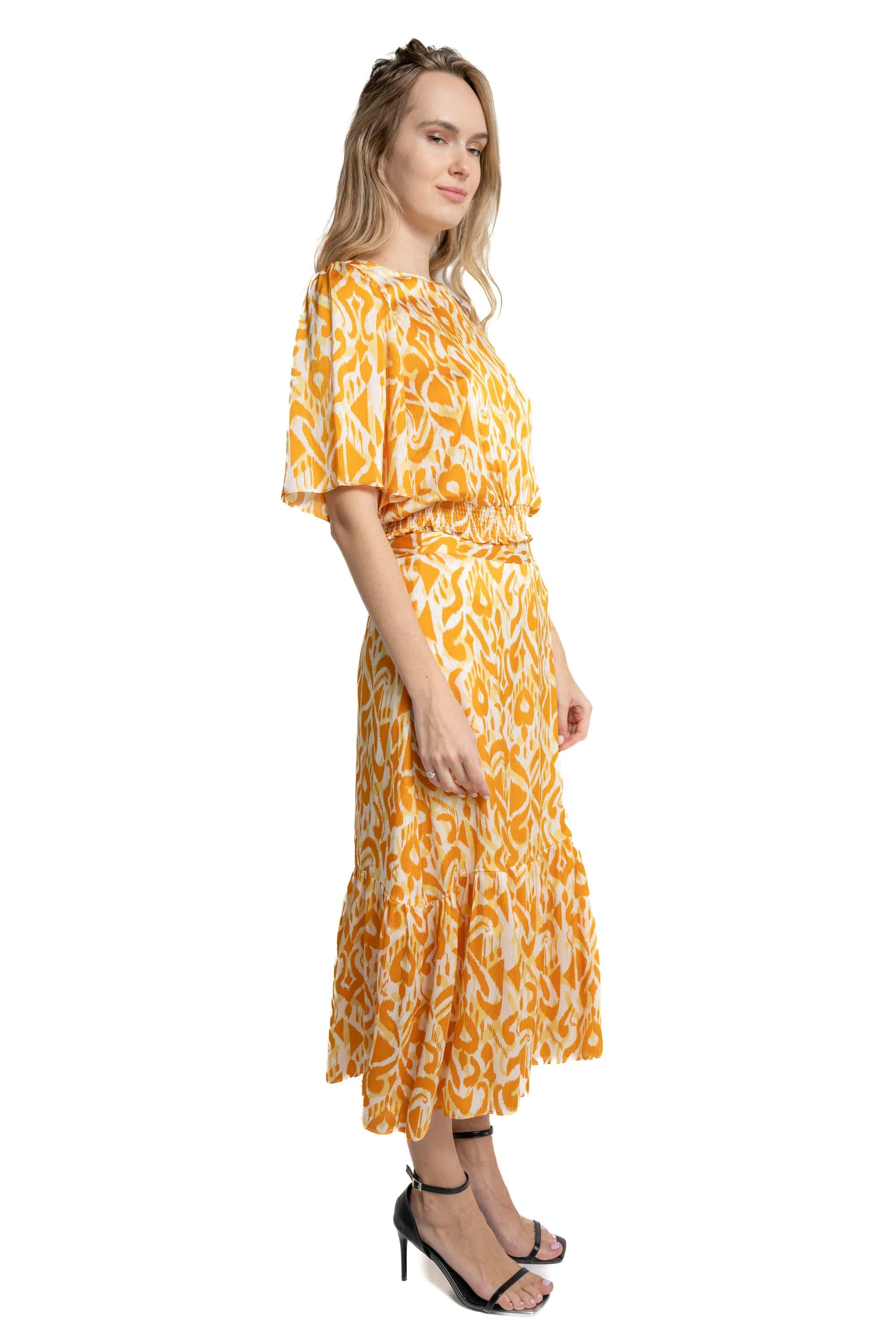 ميكا بلوزة بأكمام فراشة خصر مرتفع نسائي