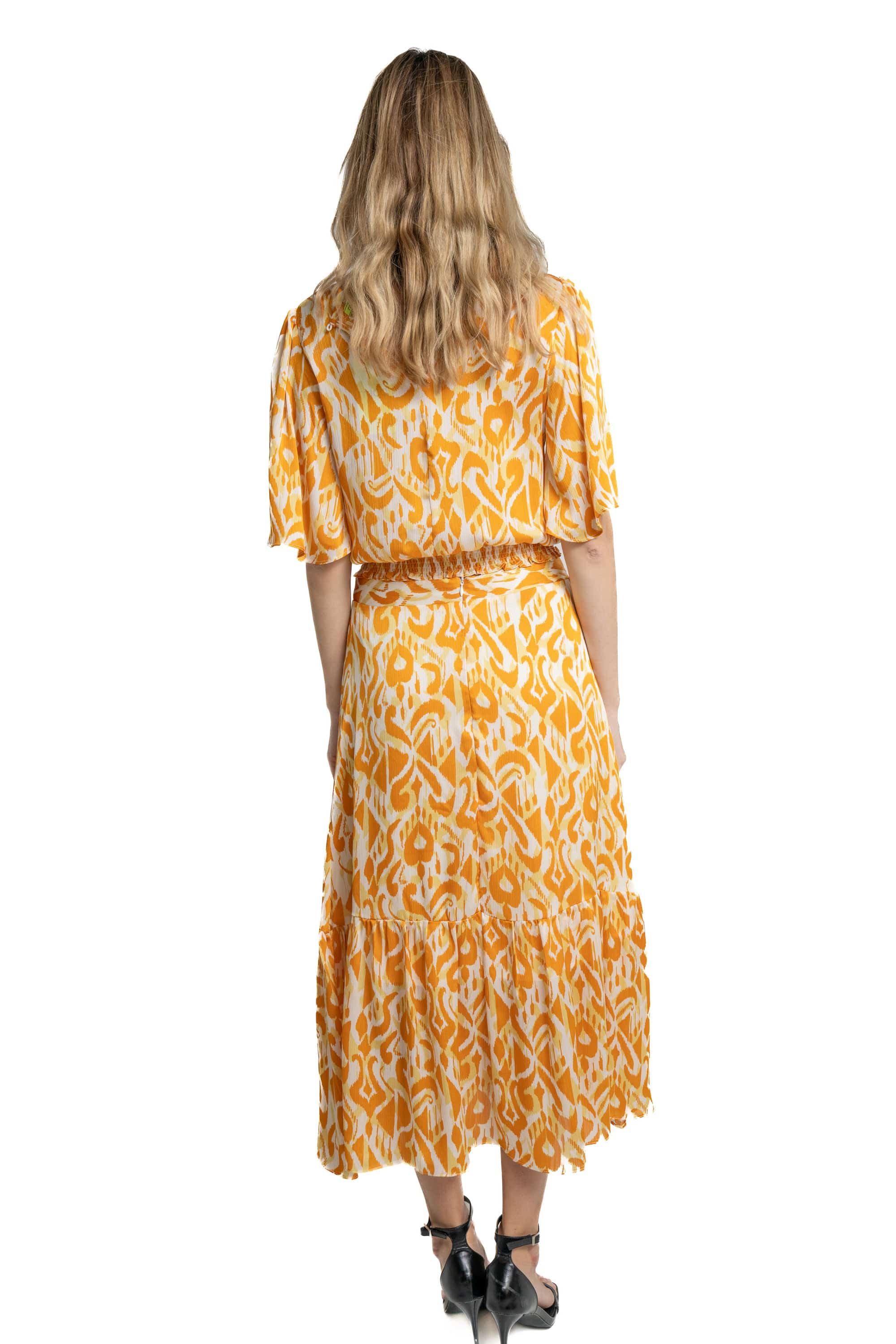 ميكا بلوزة بأكمام فراشة خصر مرتفع نسائي