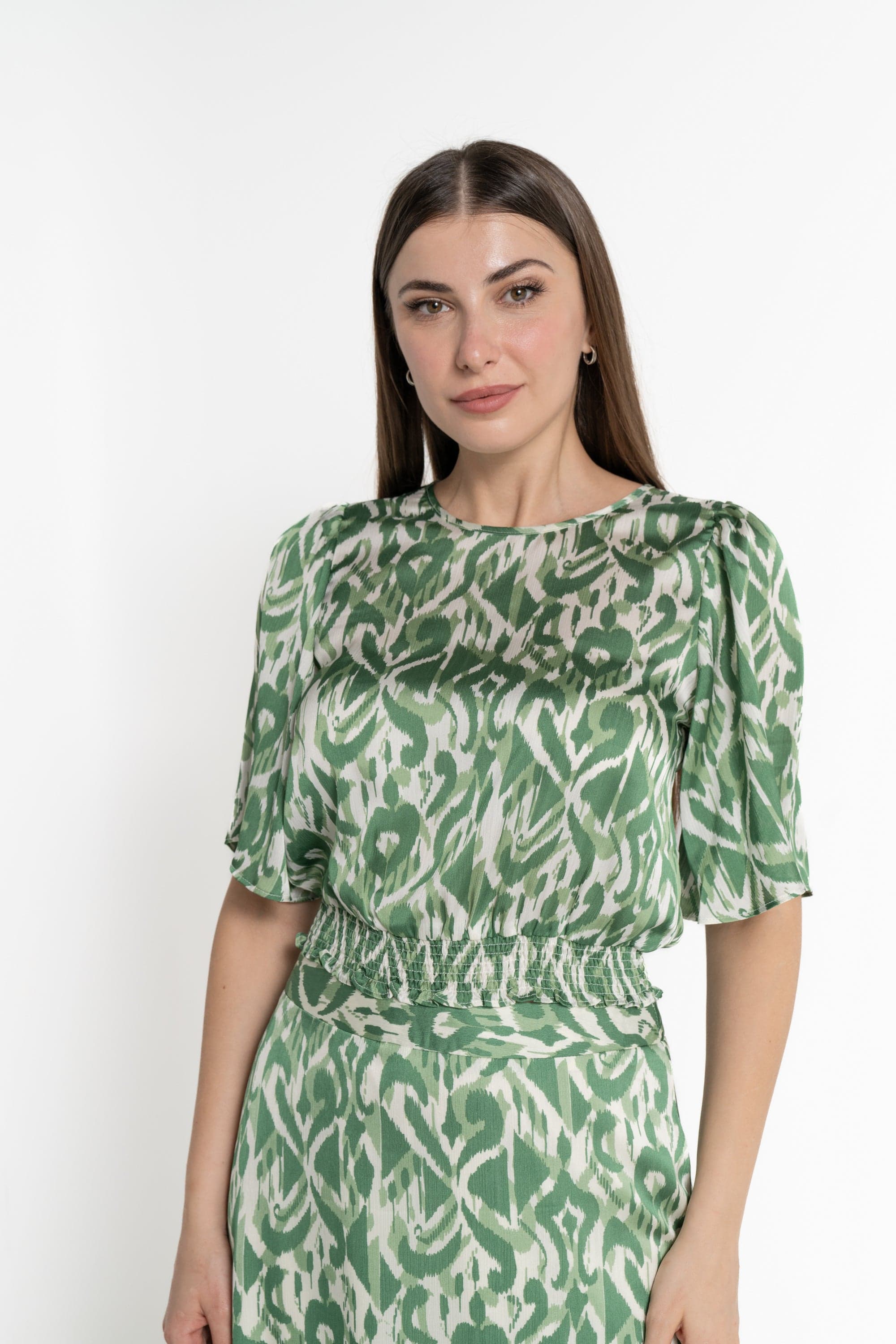 ميكا بلوزة بأكمام فراشة خصر مرتفع نسائي