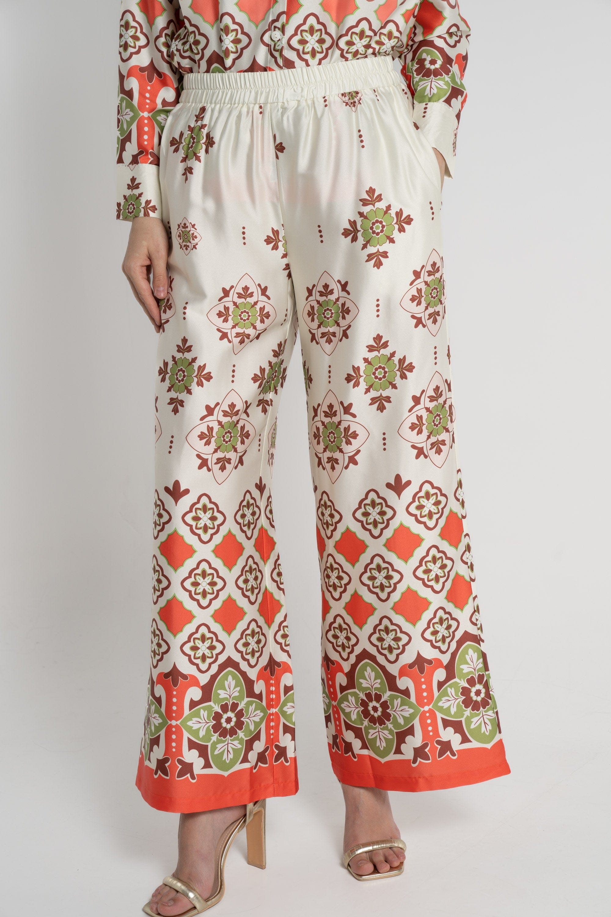 ميكا بنطلون طويل كلاسيك بزرار أمامي خصر مرتفع نسائي أخضر فاتح