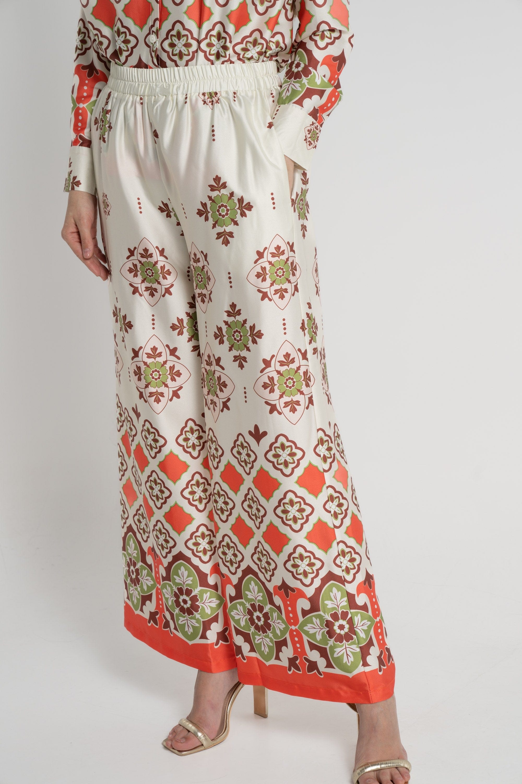 ميكا بنطلون طويل كلاسيك بزرار أمامي خصر مرتفع نسائي أخضر فاتح