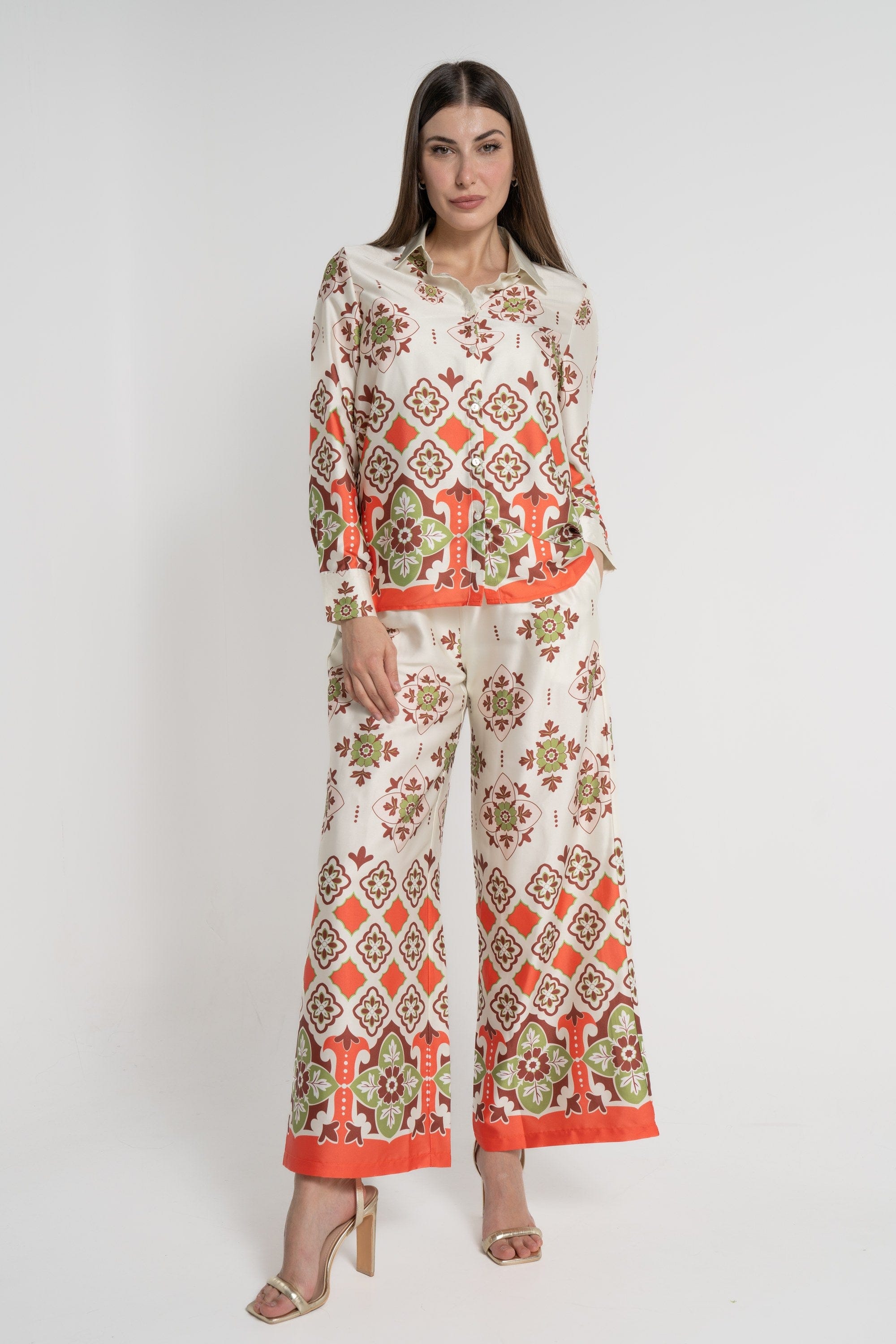 ميكا بنطلون طويل كلاسيك بزرار أمامي خصر مرتفع نسائي أخضر فاتح