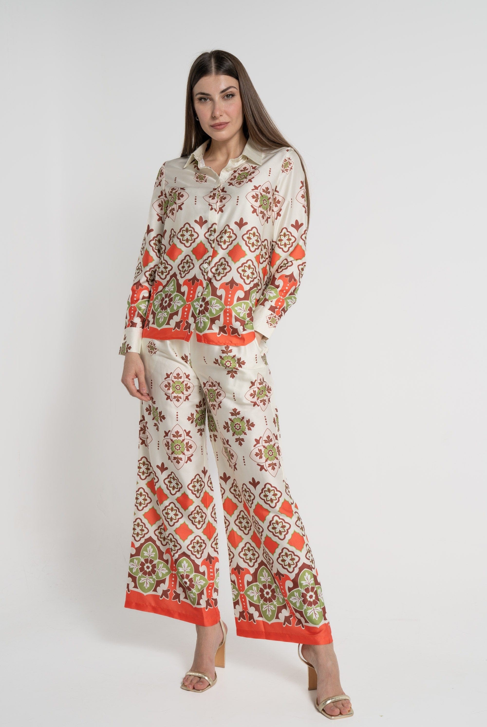 ميكا بنطلون طويل كلاسيك بزرار أمامي خصر مرتفع نسائي أخضر فاتح