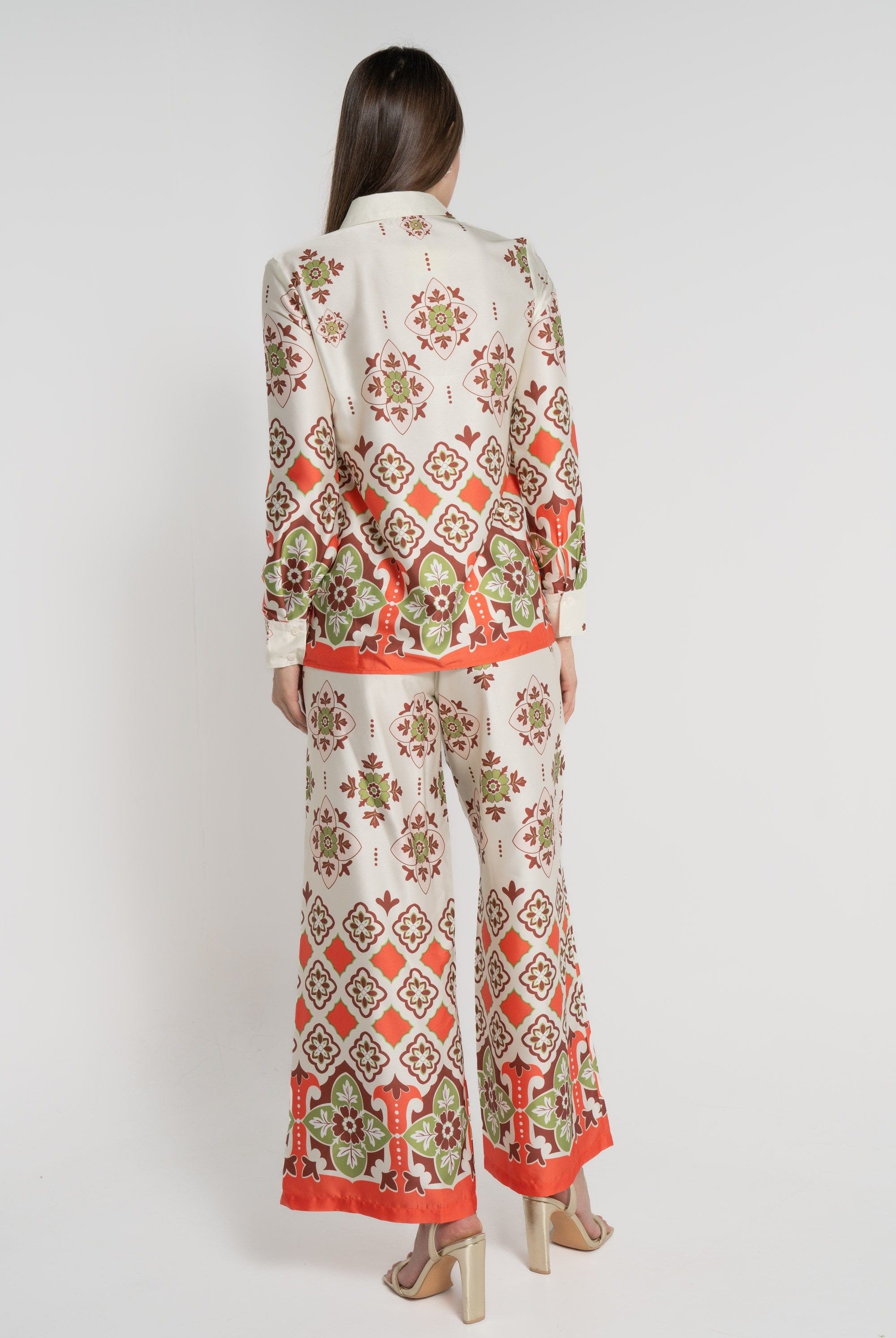 ميكا بنطلون طويل كلاسيك بزرار أمامي خصر مرتفع نسائي أخضر فاتح