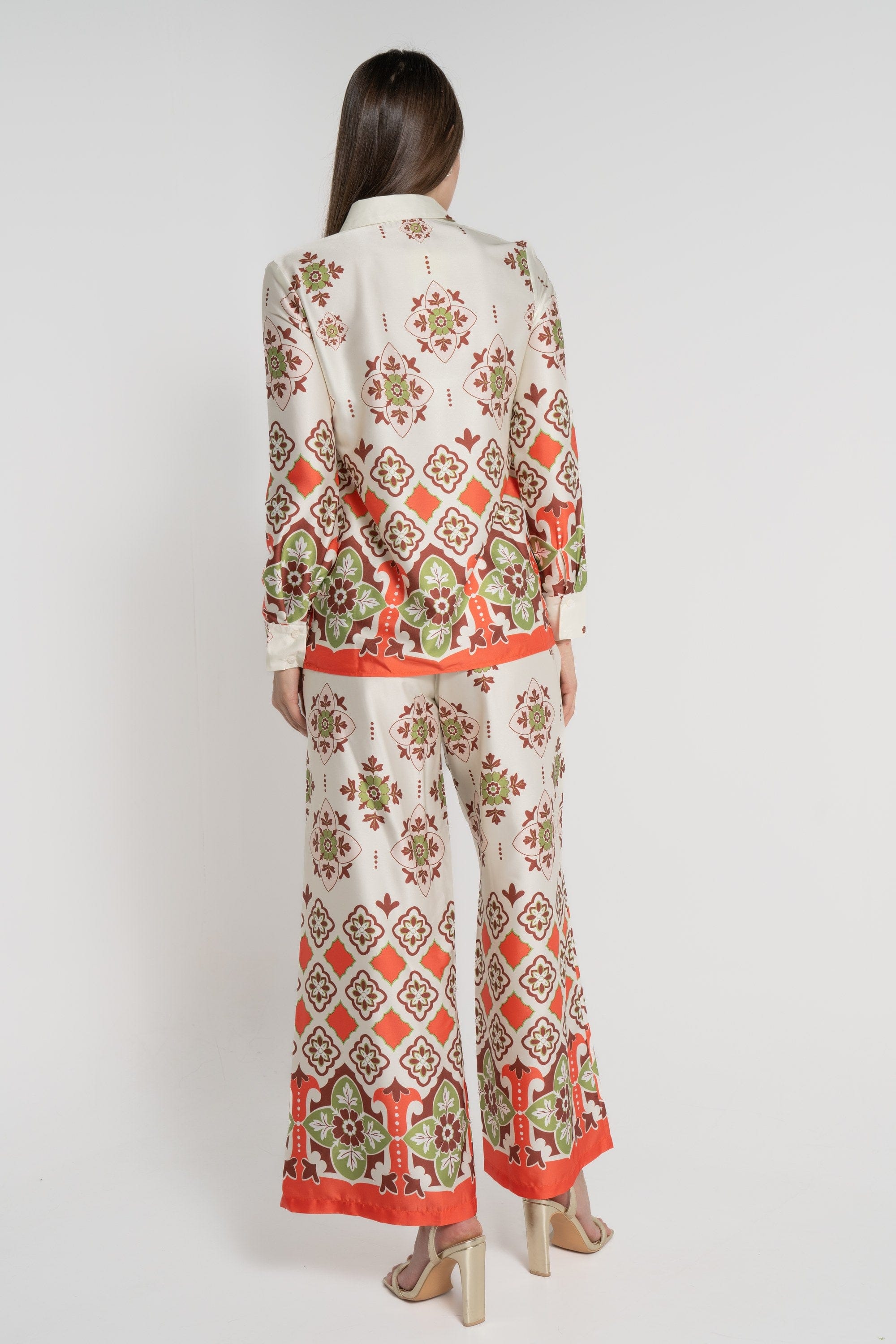 ميكا بنطلون طويل كلاسيك بزرار أمامي خصر مرتفع نسائي أخضر فاتح