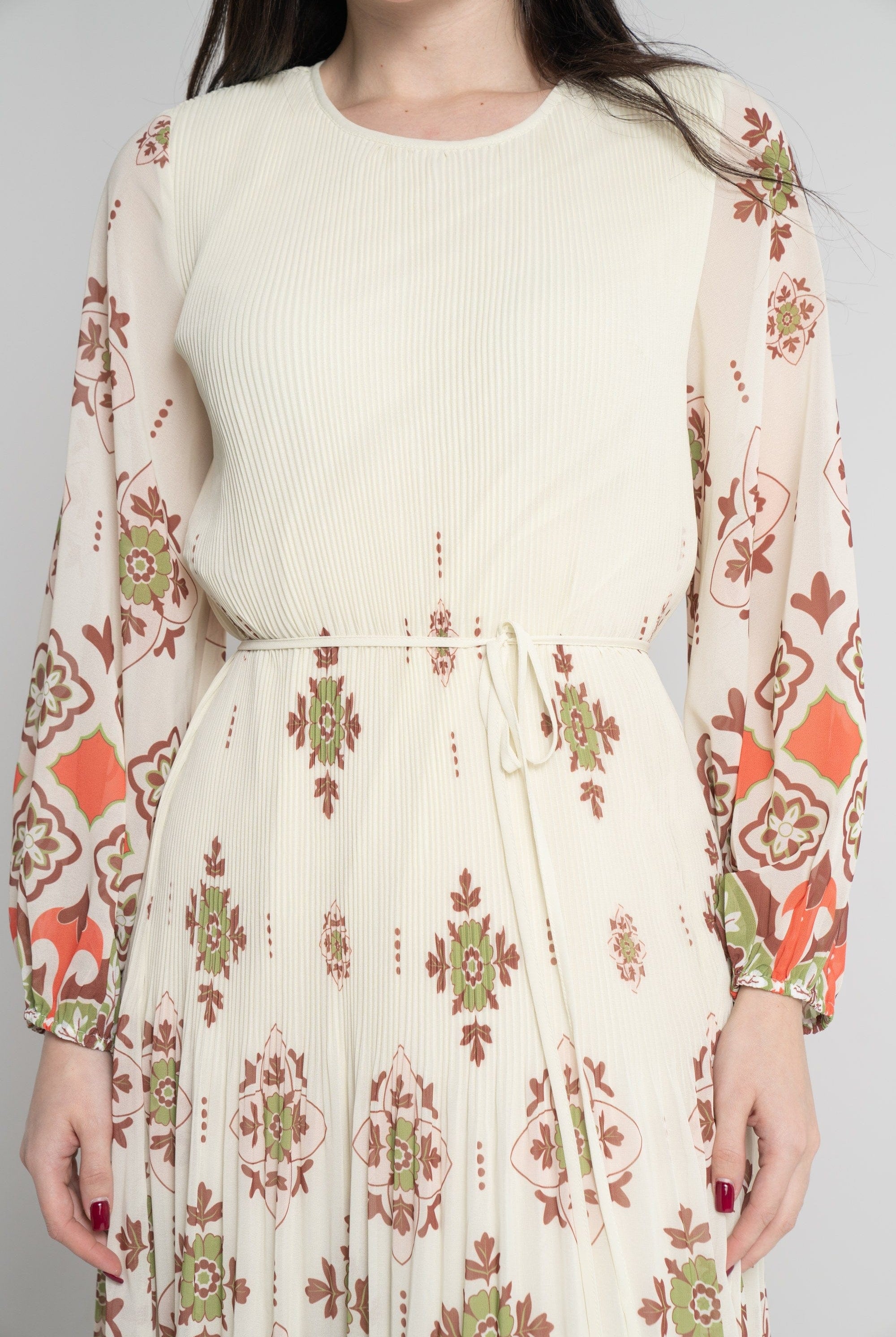 ميكا فستان ماكسي بأكمام 3/4 مورد نسائي أخضر فاتح