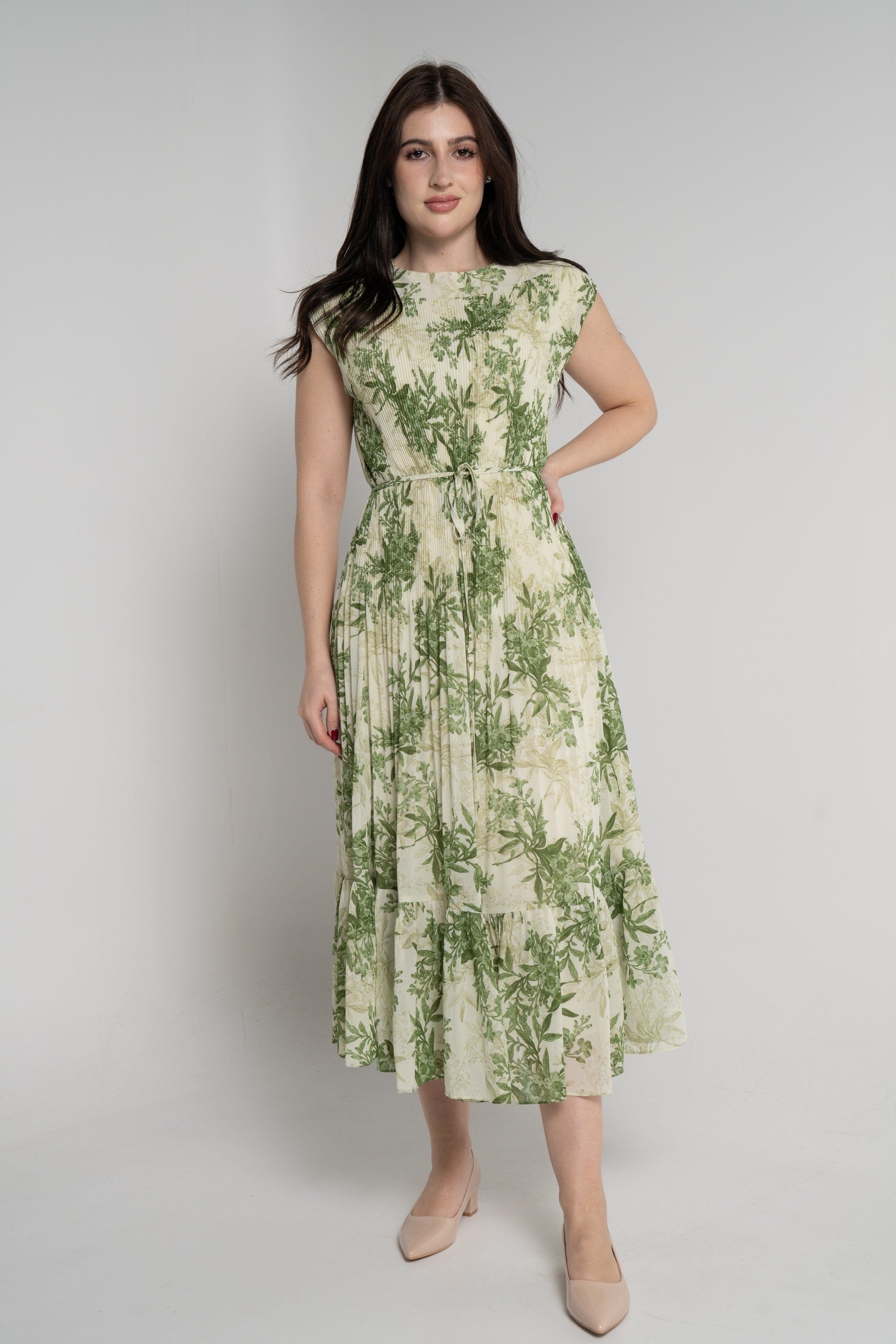 ميكا فستان ميدي بدون أكمام بليسية مشجر