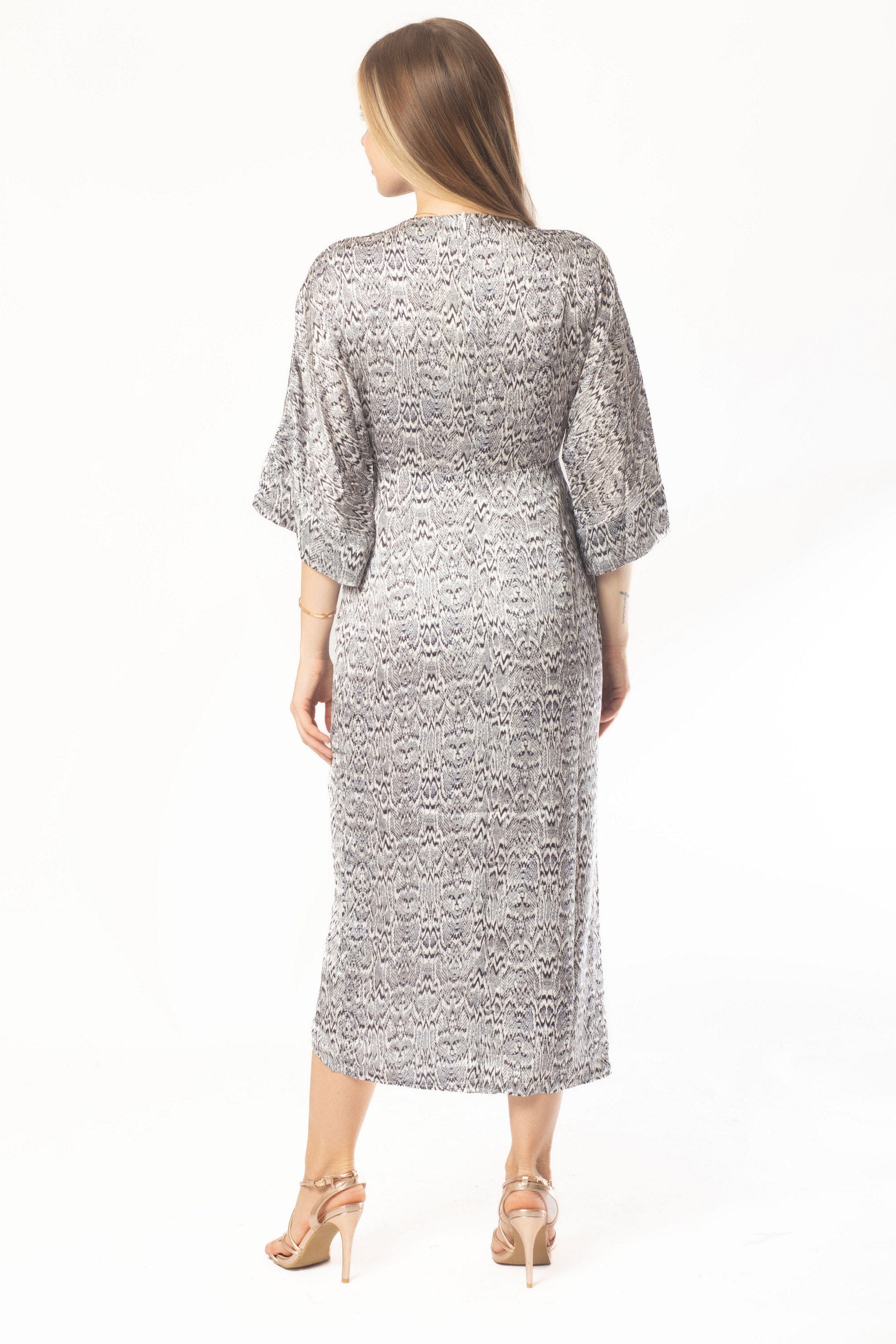 ميكا فستان ميدي 3/4 كم ملفوف منقوش نسائي