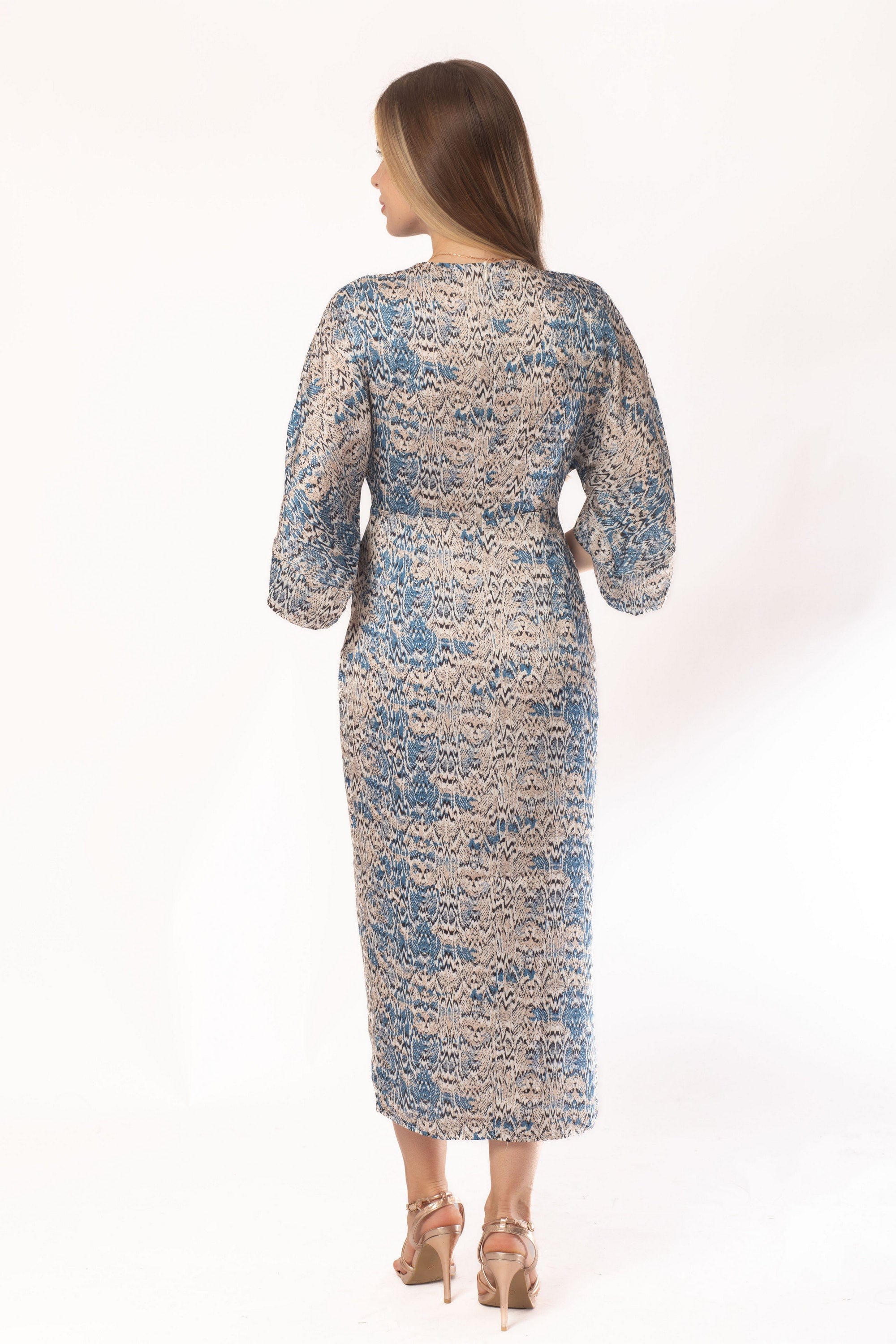 ميكا فستان ميدي 3/4 كم ملفوف منقوش نسائي