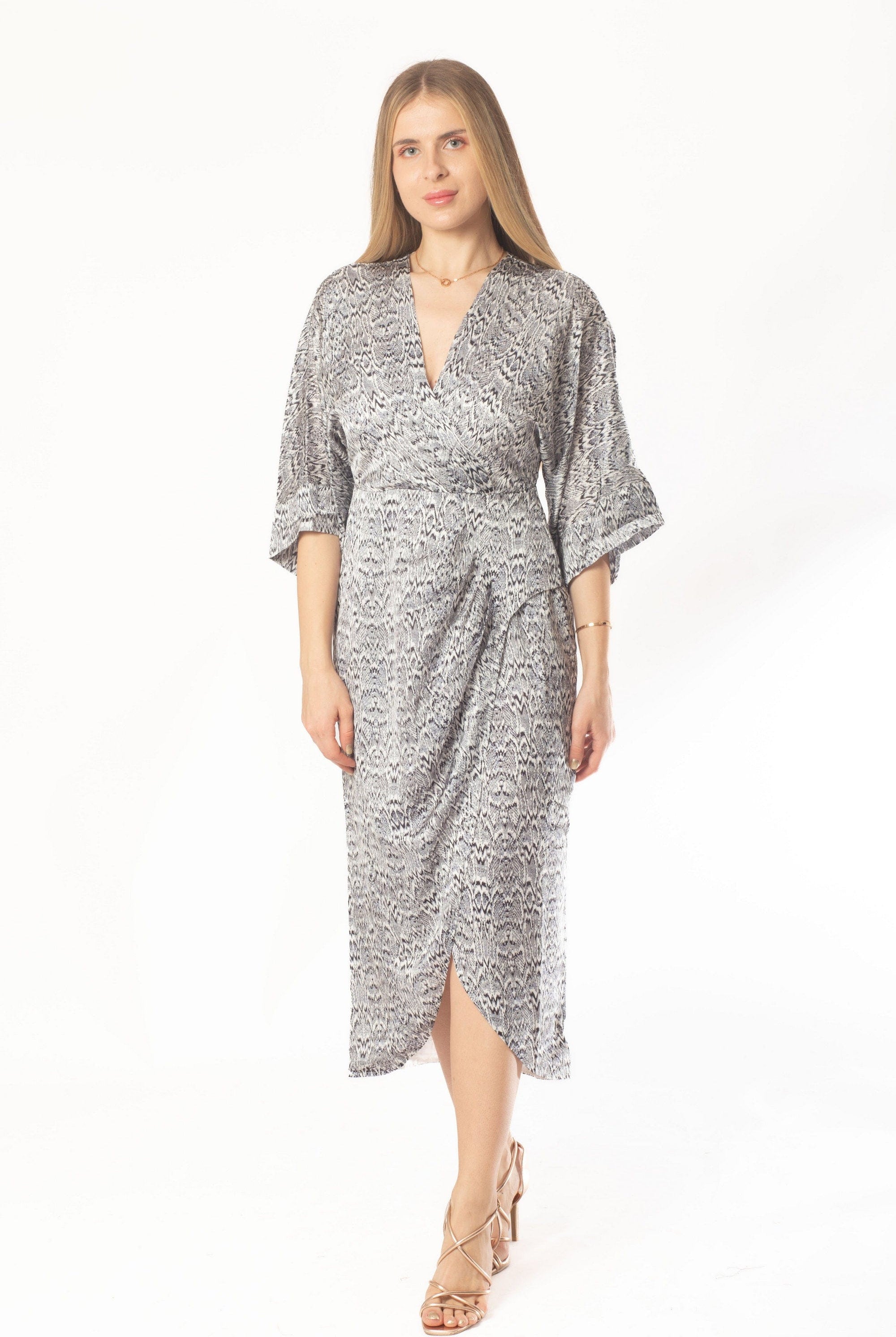 ميكا فستان ميدي 3/4 كم ملفوف منقوش نسائي