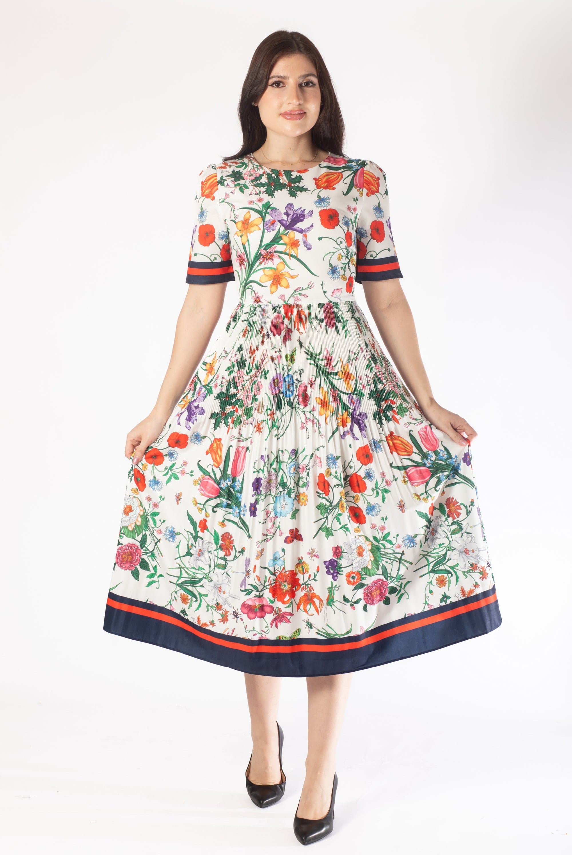 فستان ميدي مورد نص كم مخصر نسائي