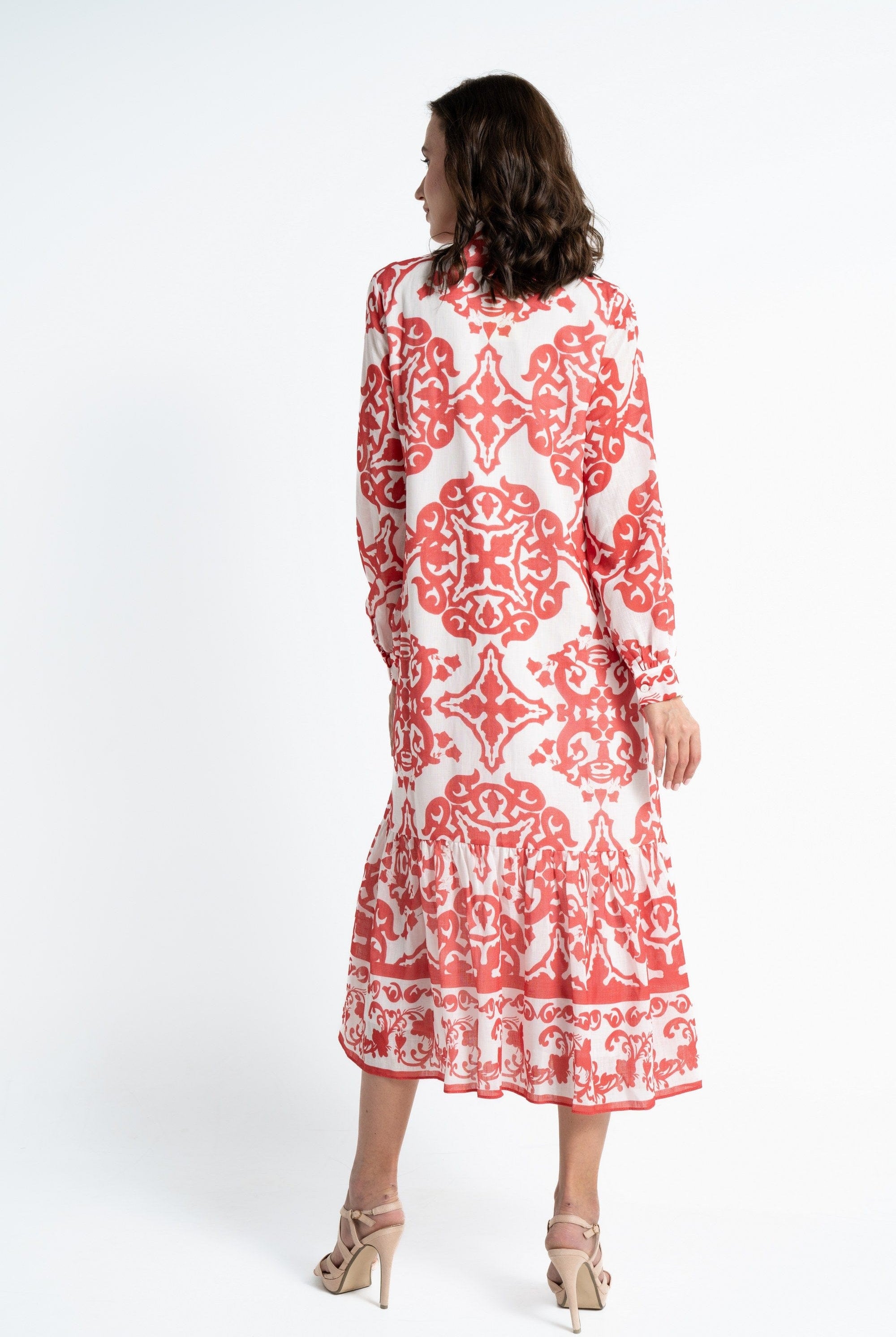 ميكا قميص طويل بأكمام طويلة منقوش بأزرار أمامية نسائي