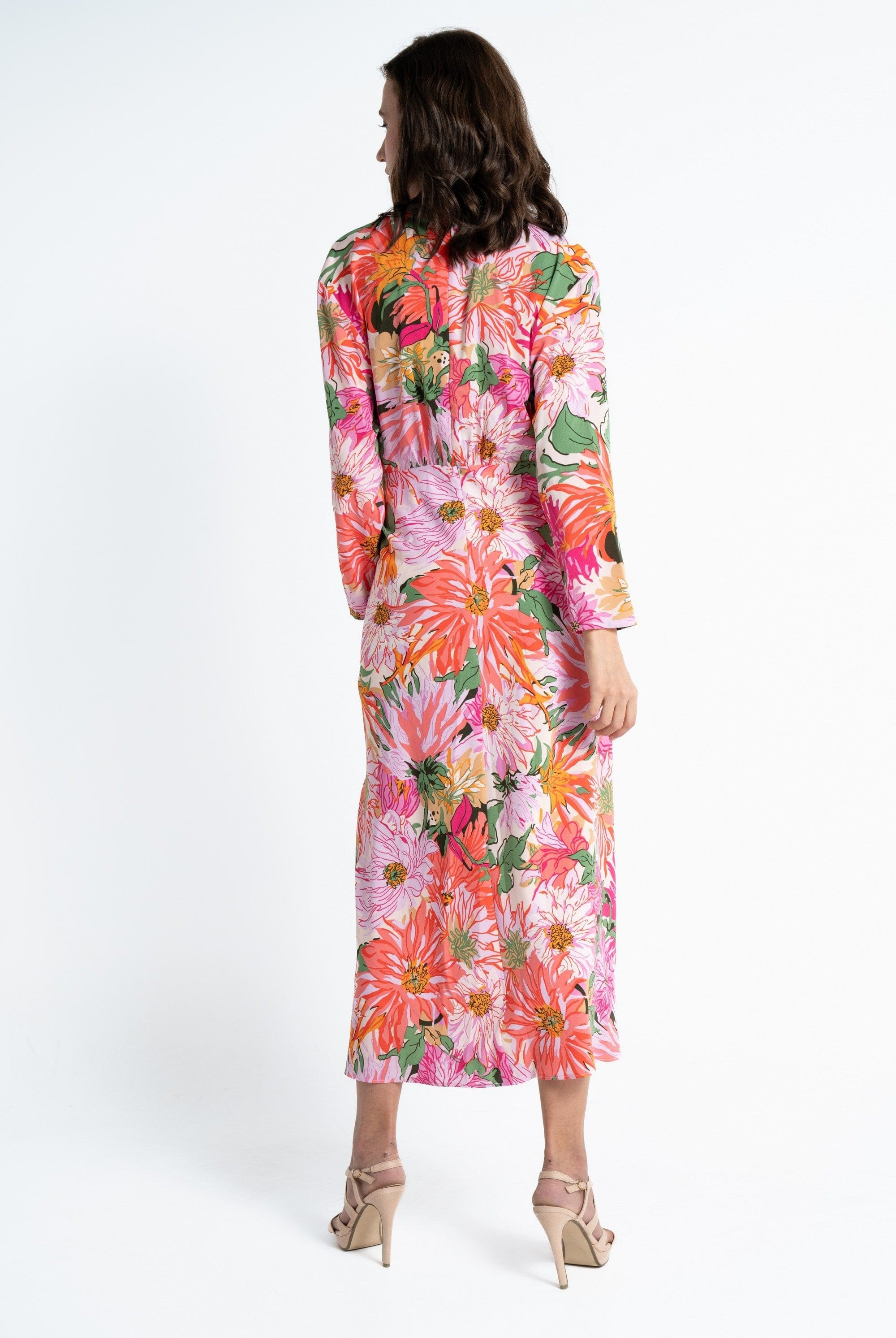 ميكا فستان ماكسي بأكمام طويلة سادة مخصر نسائي فوشيا