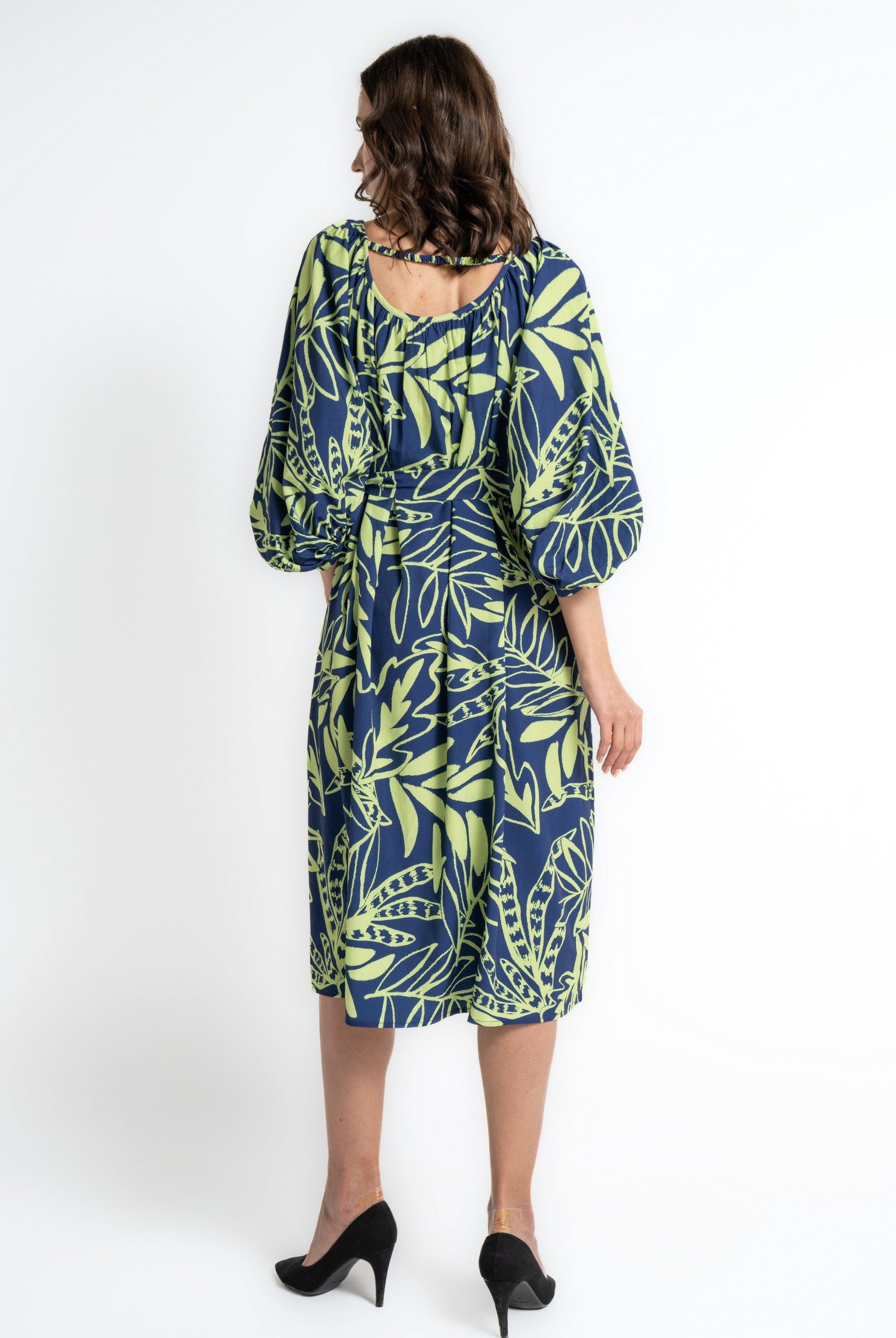 ميكا فستان ميدي بأكمام 3/4 مشجر نسائي