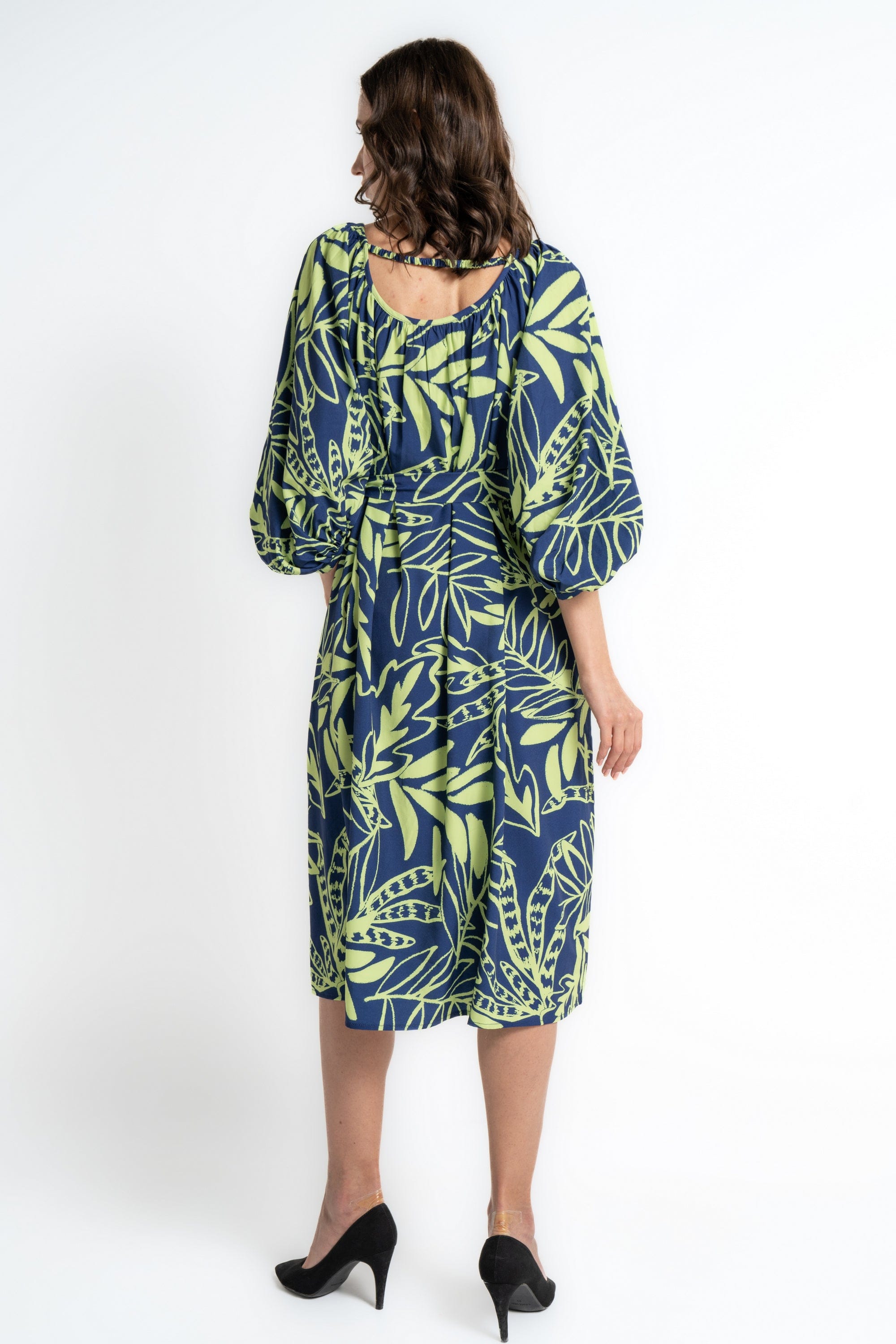 ميكا فستان ميدي بأكمام 3/4 مشجر نسائي