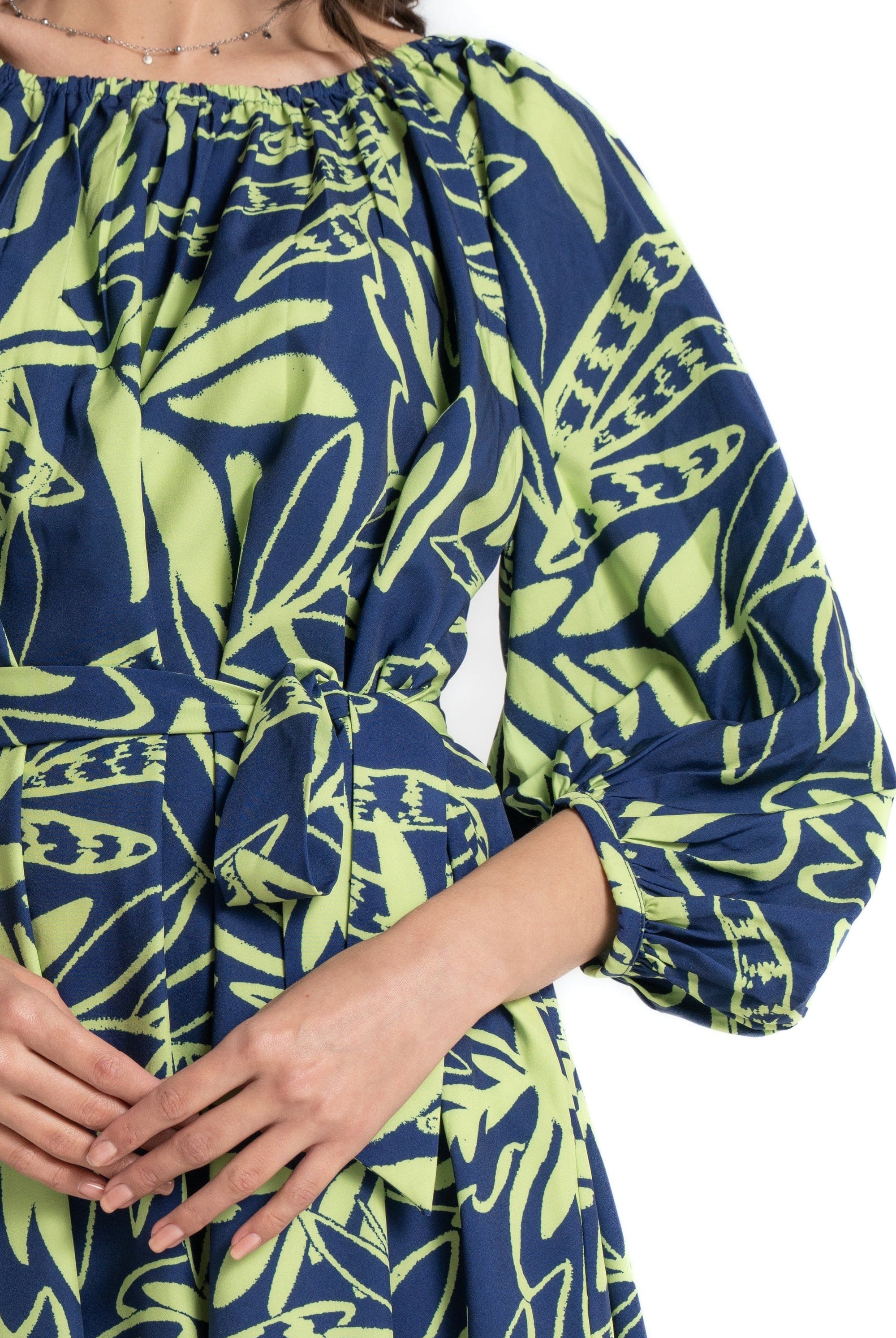 ميكا فستان ميدي بأكمام 3/4 مشجر نسائي