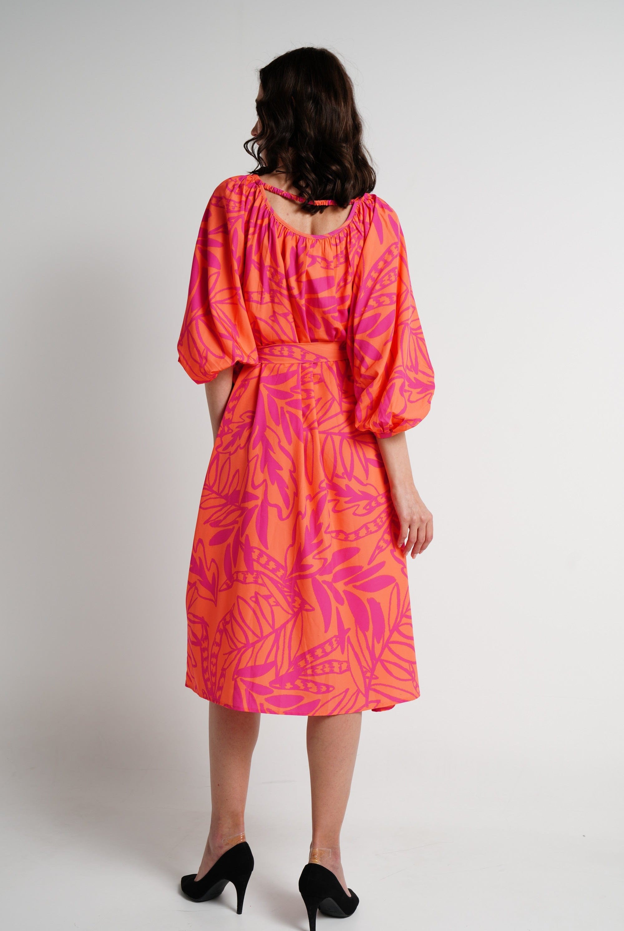 ميكا فستان ميدي بأكمام 3/4 مشجر نسائي