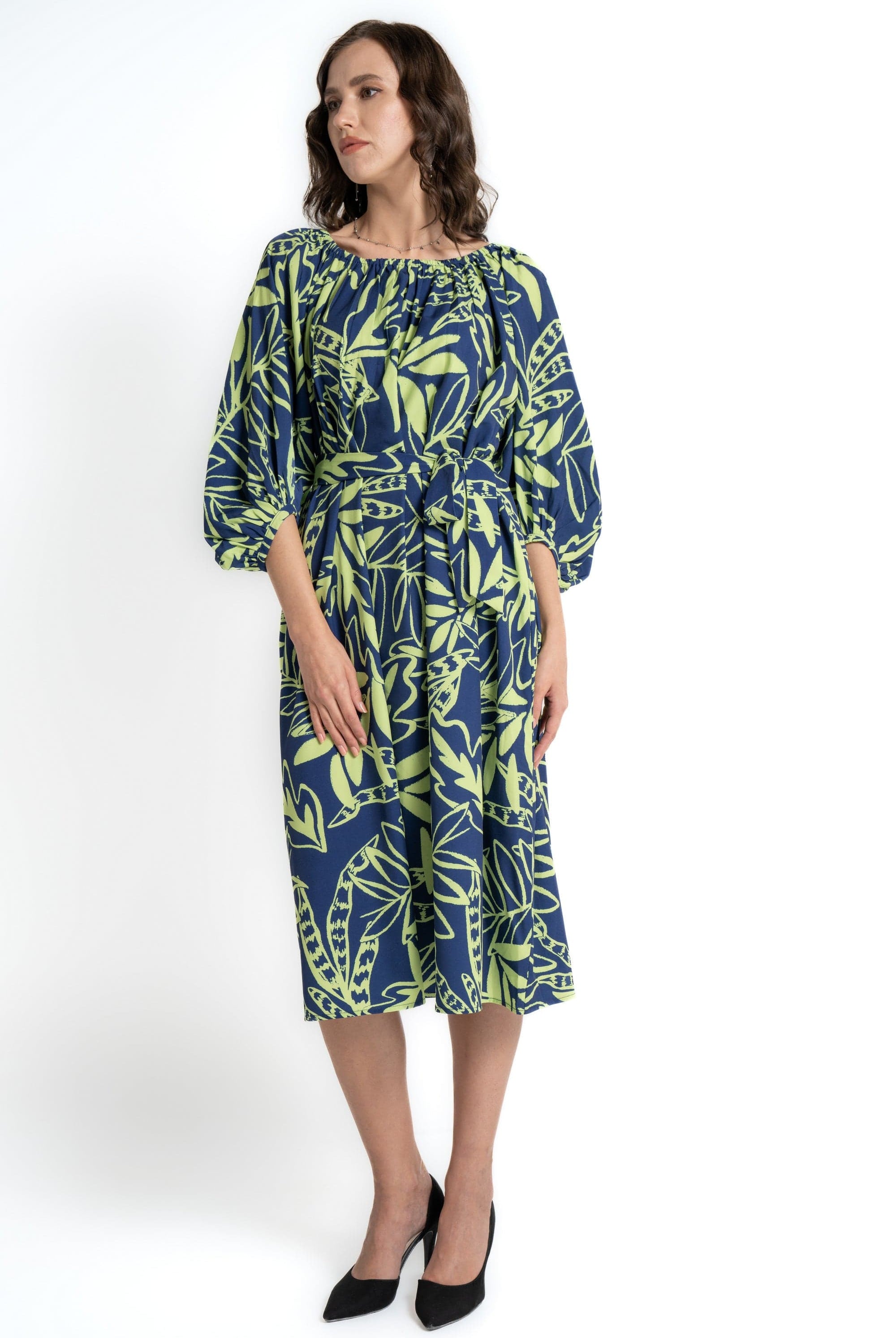 ميكا فستان ميدي بأكمام 3/4 مشجر نسائي