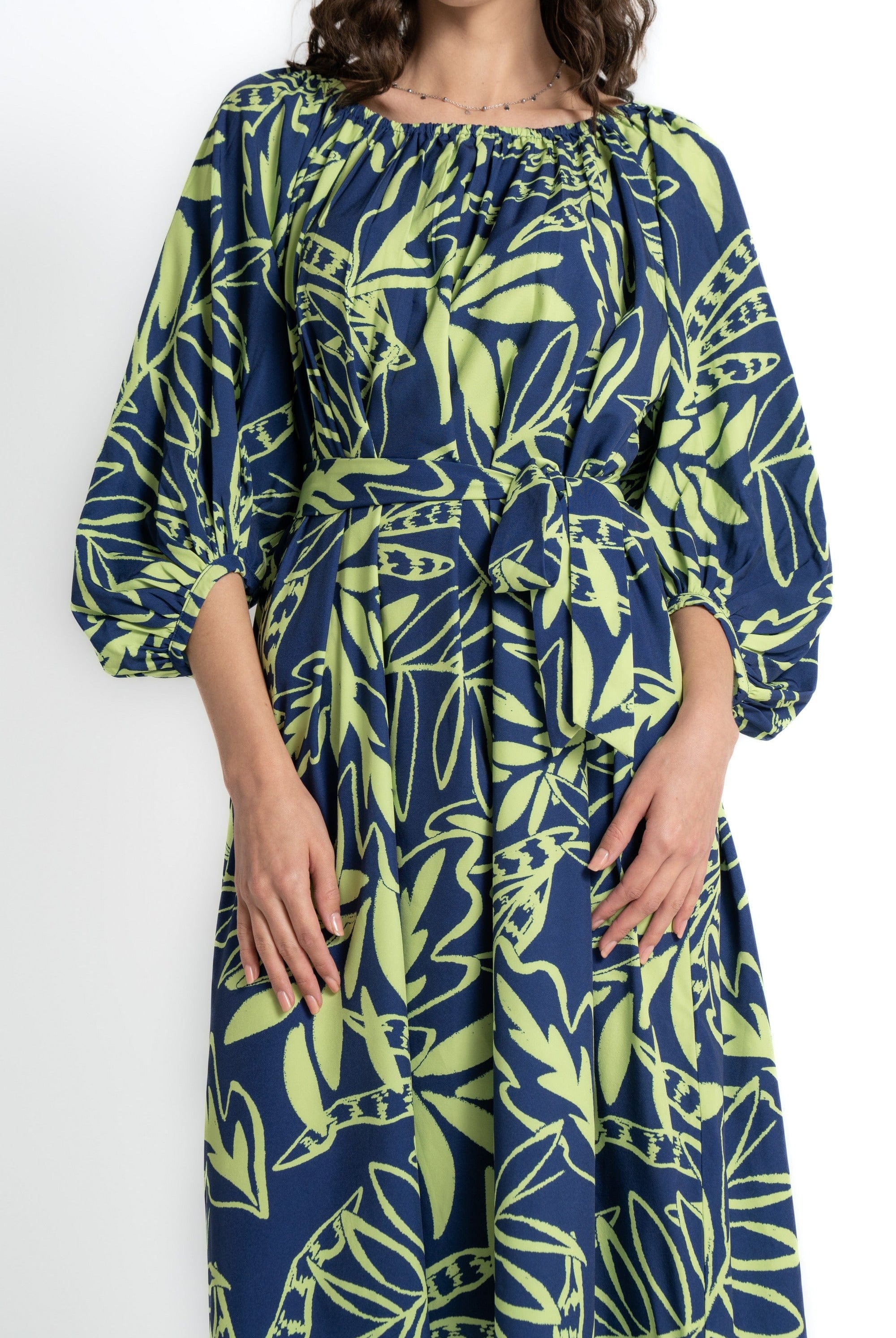 ميكا فستان ميدي بأكمام 3/4 مشجر نسائي