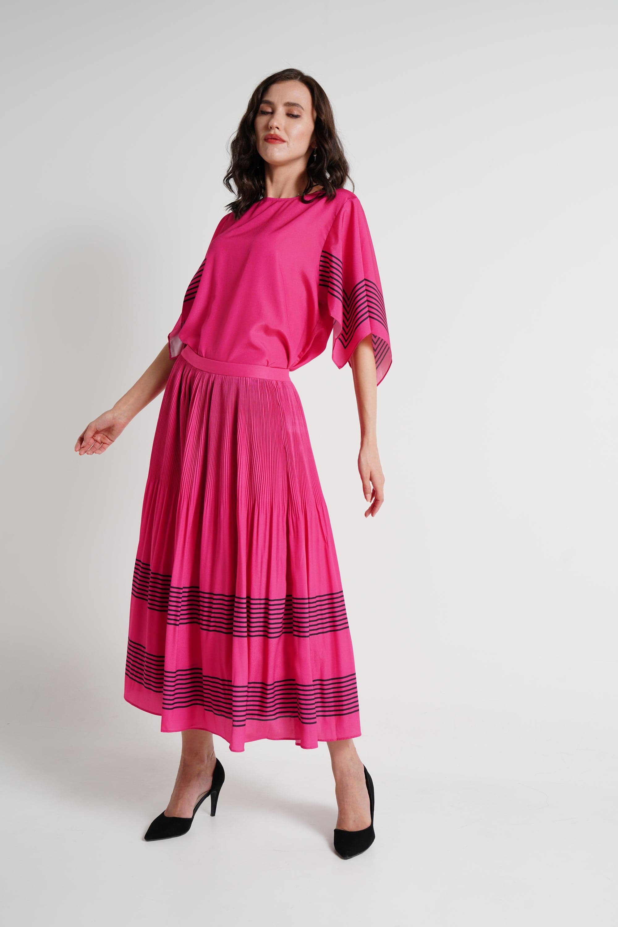 ميكا تنورة ميدي بليسيه واسعة نسائي فوشيا